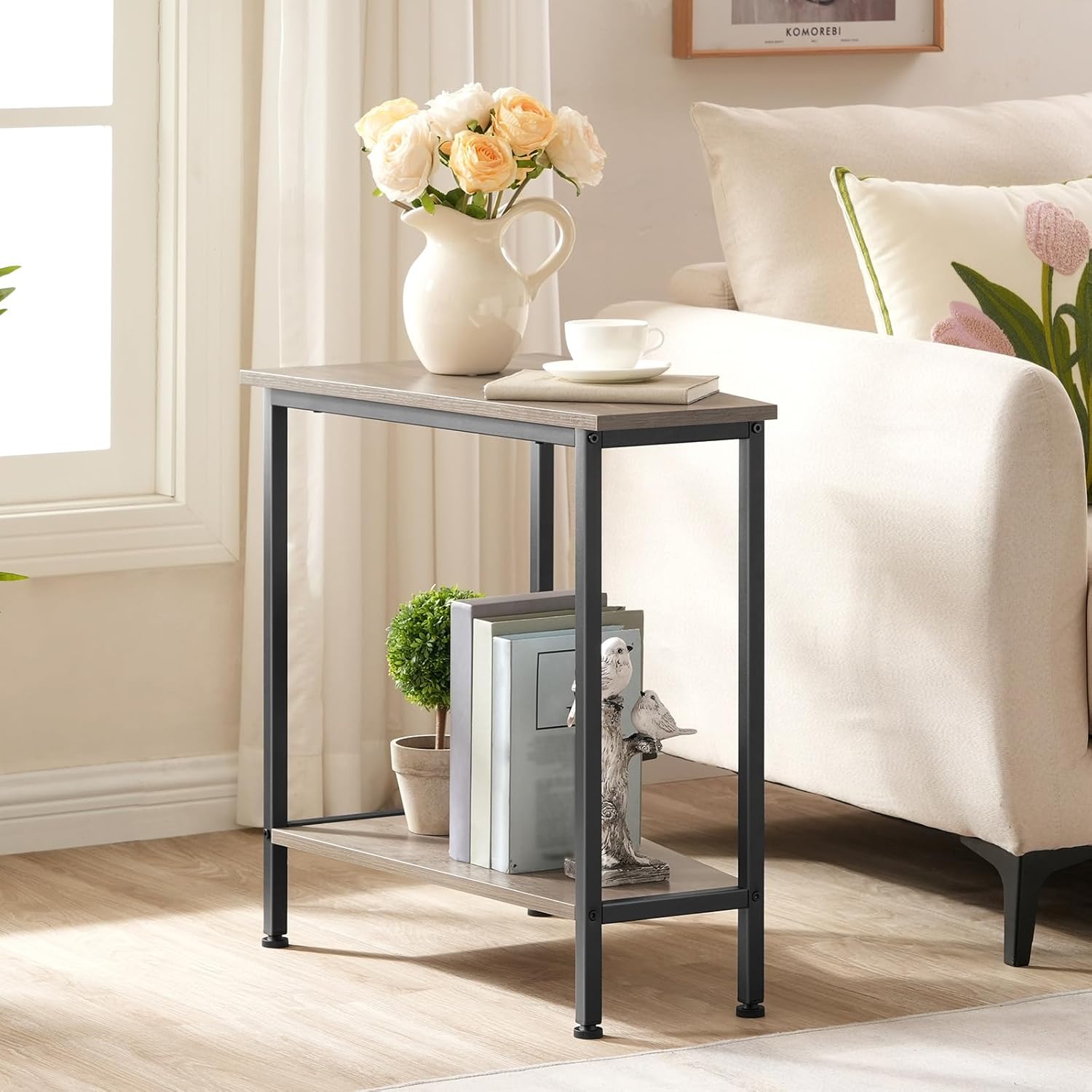 HOOBRO Wedge End Table, Recliner Wedge Side Table with Storage, Industrial Triangle Accent Table for Small Space, Corner, Living Room, Apartment