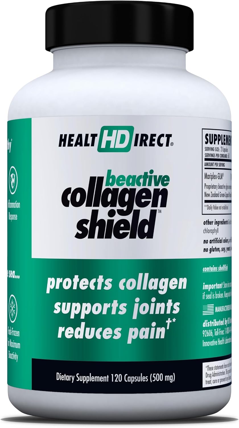HEALTH DIRECT BeActive Collagen Shield, Green-Lipped Mussel, 60 Capsules | Bioactive Mariplex GLM formula from New Zealand supports collagen health, joints and muscle recovery.