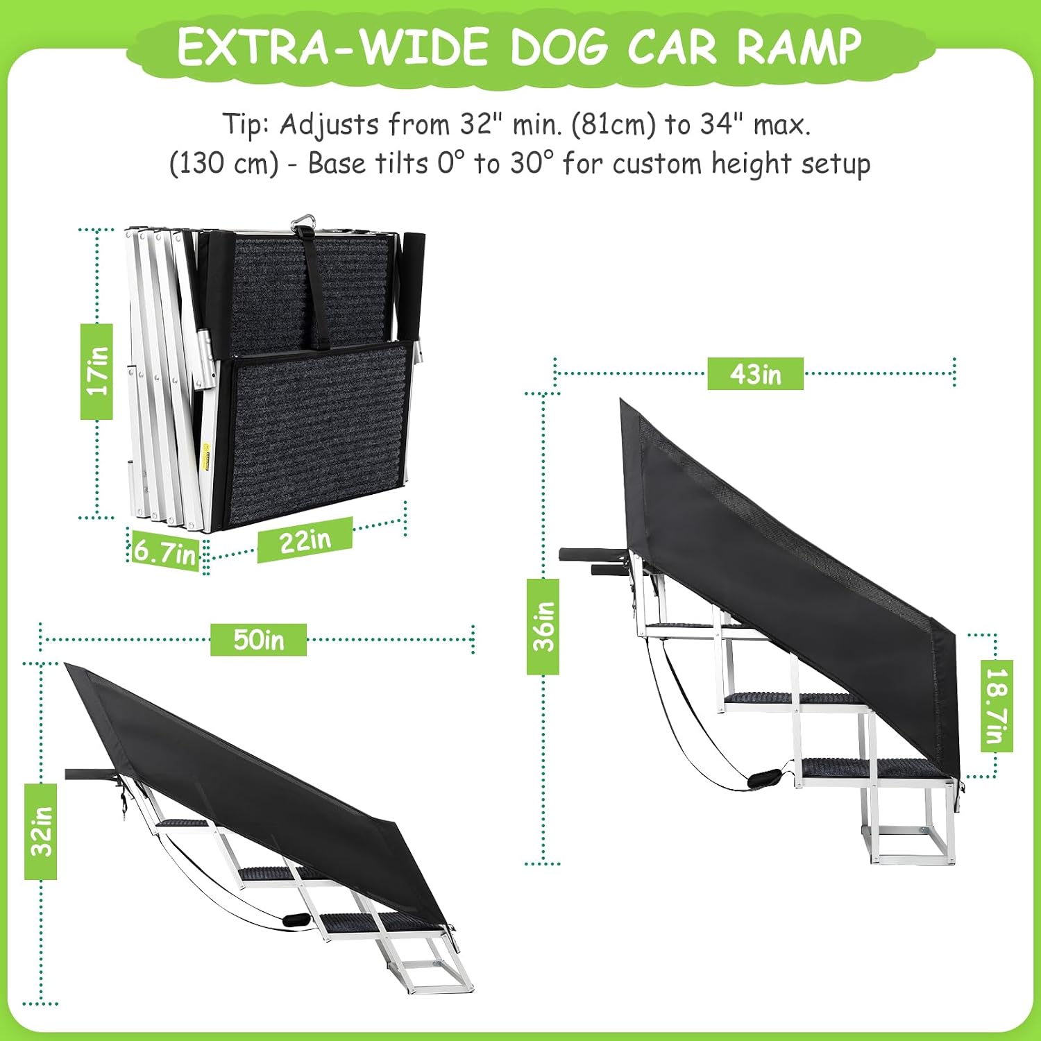Deergym Dog Stairs for Large Dogs - 5 Step Wide 16in High 34in Foldable Dog Ramp for Car Non-Slip Surface Support up to 230lbs - Suitable for SUV,Truck, Sofas, Bed