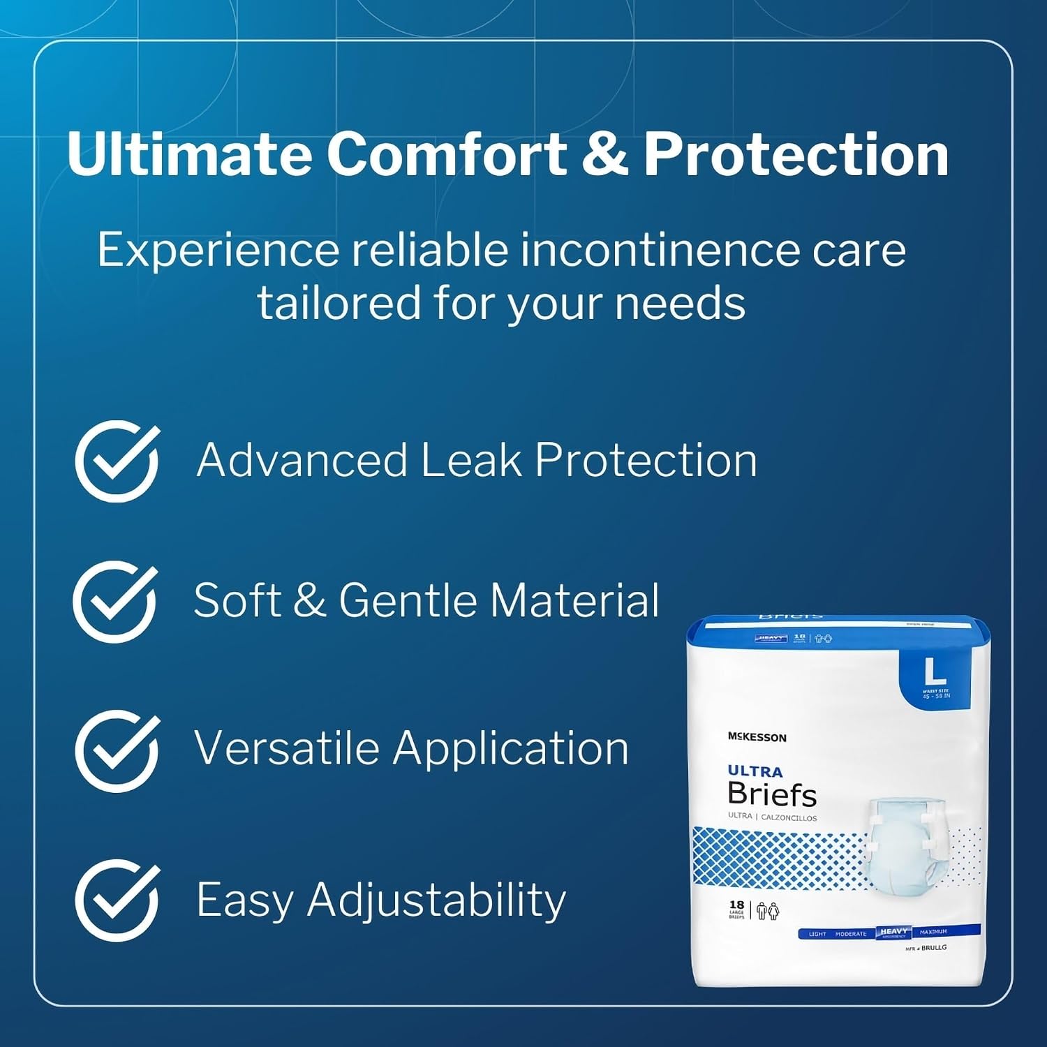 McKesson Ultra Briefs, Heavy Absorbency, Medium, Unisex, 44 in, 96 ct | Disposable, Elastic Leg Gathers and Contoured Fit for Men and Women, Incontinence