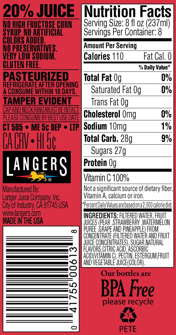 Langers Juice Cocktail, Pineapple Orange Guava, 15.2 Fl Oz (Pack of 12)