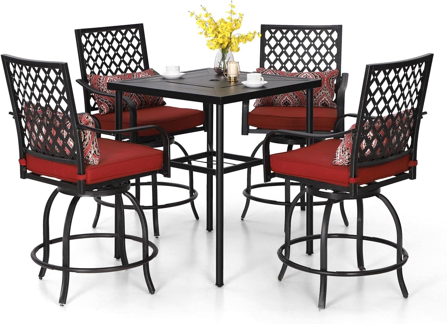 PHI VILLA Outdoor Bar Set 3 PCS Patio Bistro Table & Swivel Stools