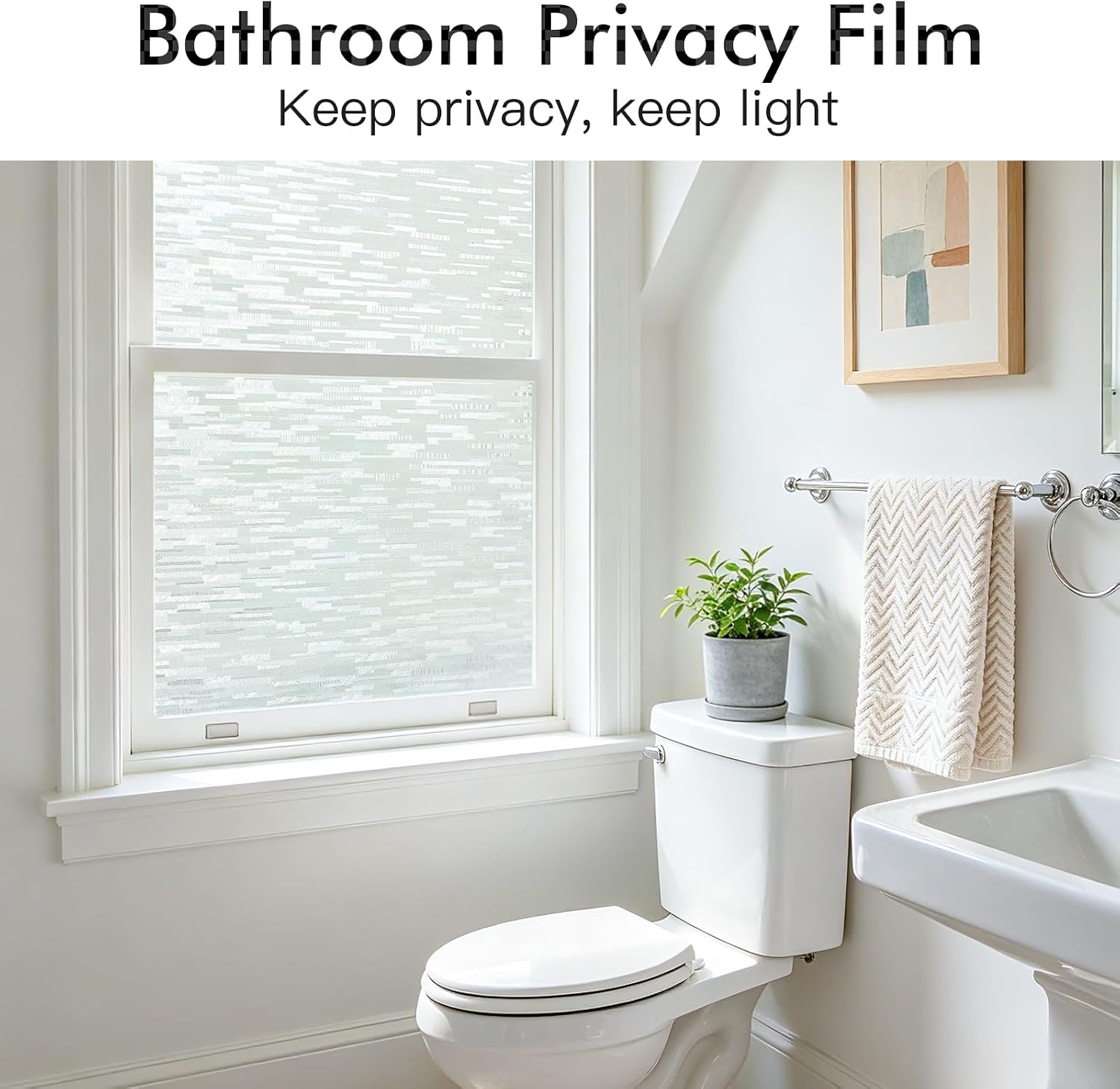 Haton Window Privacy Film, Frosted Stripe Non-Adhesive, 17.5" x 78.7"
