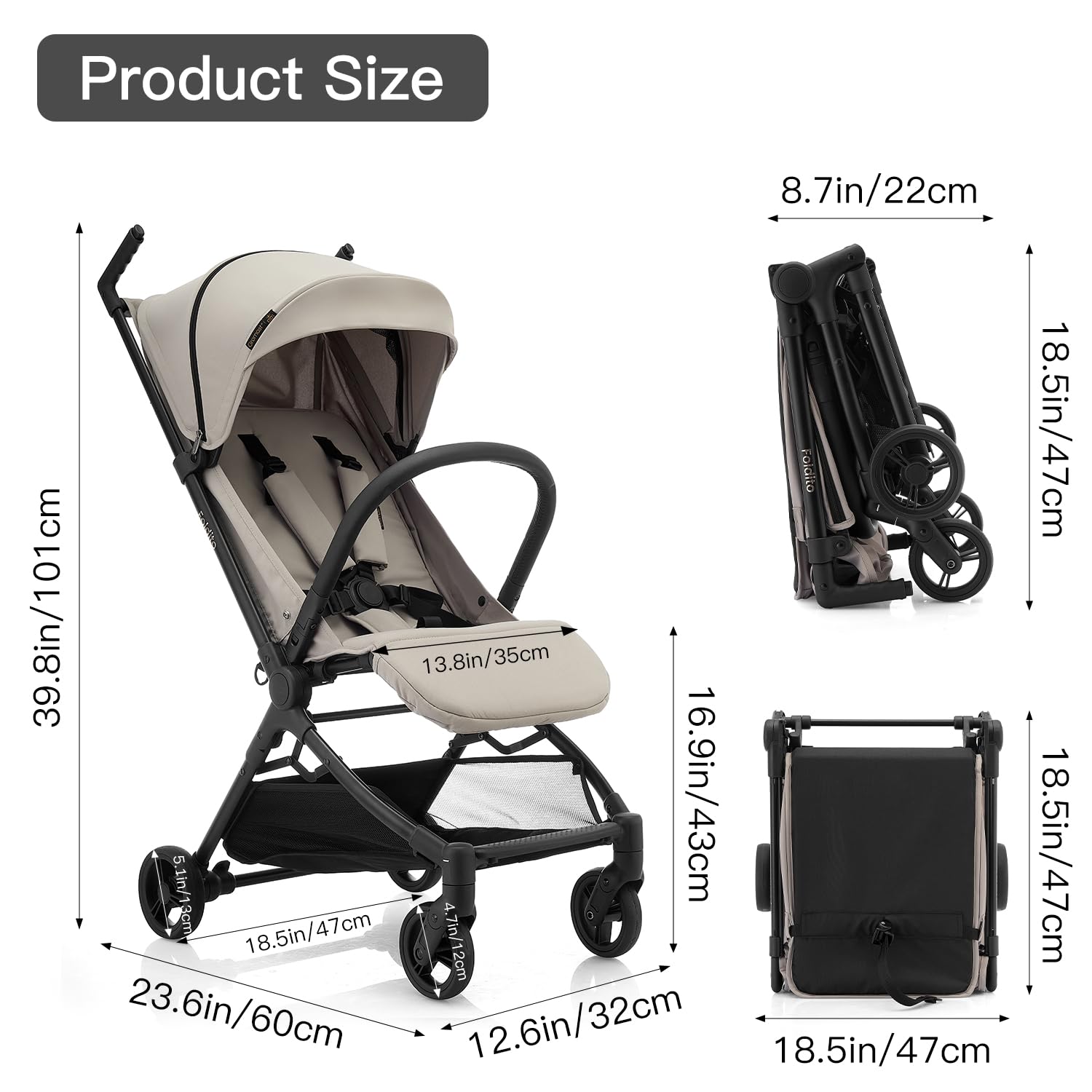 Gromast Travel Stroller for Airplane, Ultra Compact & Lightweight – Only 9.9 lbs, Portable Infant Toddler Baby Stroller, w/UPF 50+ Canopy - Black