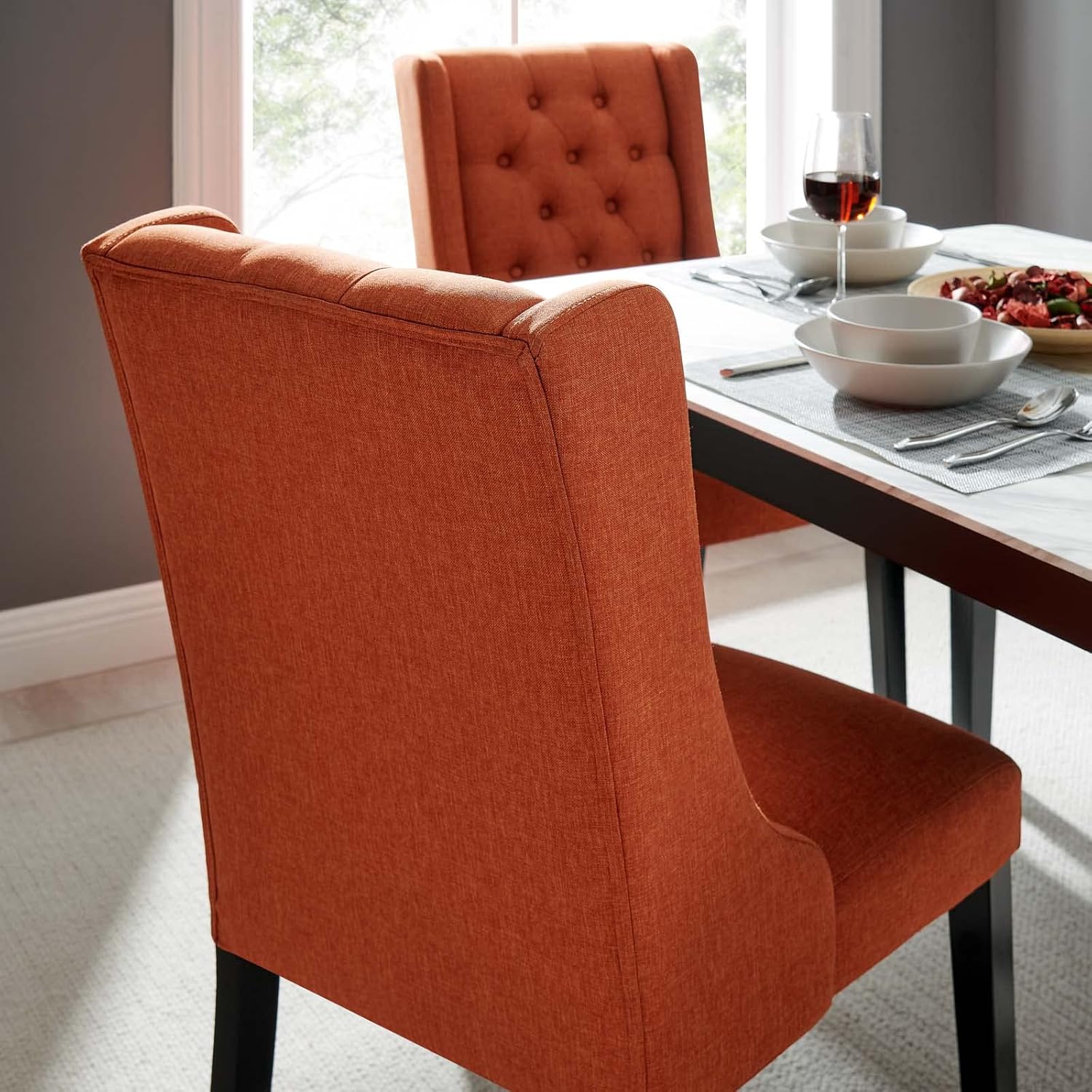 Modway Baronet Modern Tufted Upholstered Fabric Parsons Kitchen and Dining Room Chair in Beige