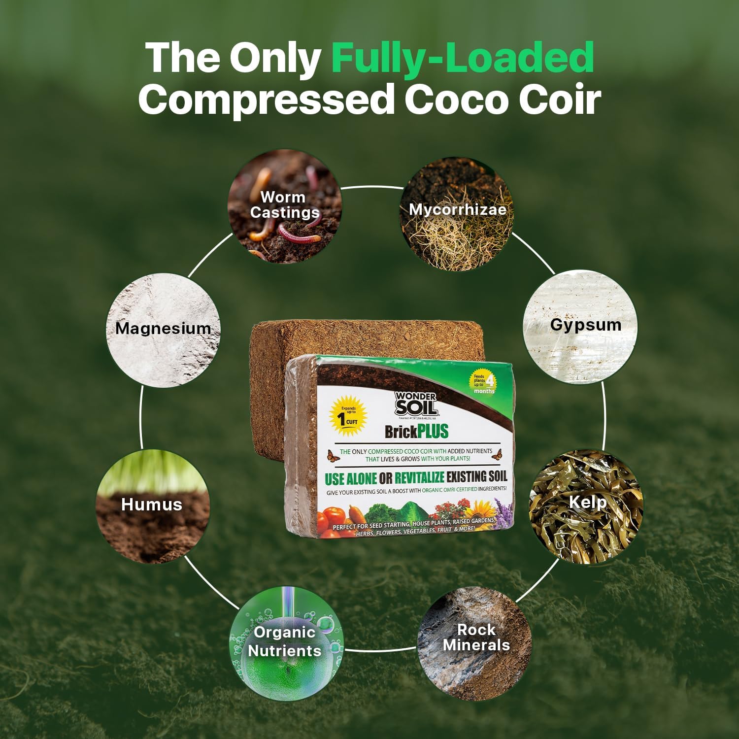 WONDER SOIL | (30 Quarts) The Only Ready to Plant Compressed Coco Coir Fully Loaded with Nutrients | 3-Pack Organic Coco Coir Brick | 3 Bricks
