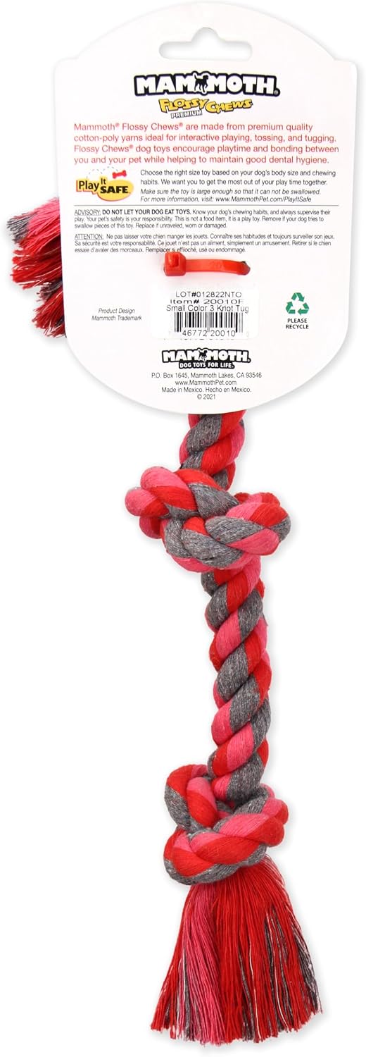 Mammoth Flossy Chews Color Rope Tug – Premium Cotton-Poly Tug Toy for Dogs – Interactive Dog Rope Toy – Tug Dog Chew Toy
