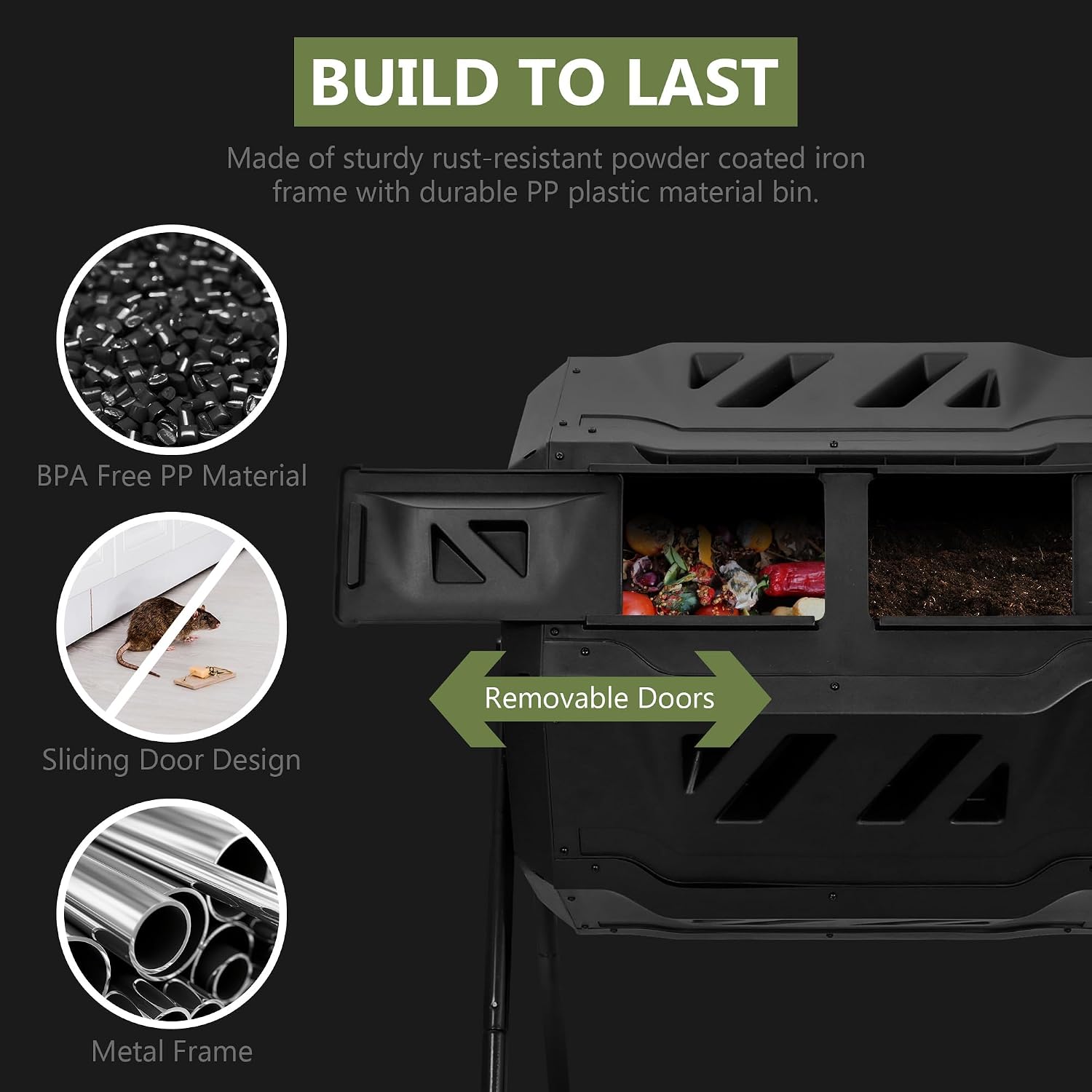 SUPER DEAL Outdoor Compost Tumbler, 43 Gallon Dual Chamber BPA Free Large Compost Bin 360° Rotating Tumbling Composter for Garden Yard, Black