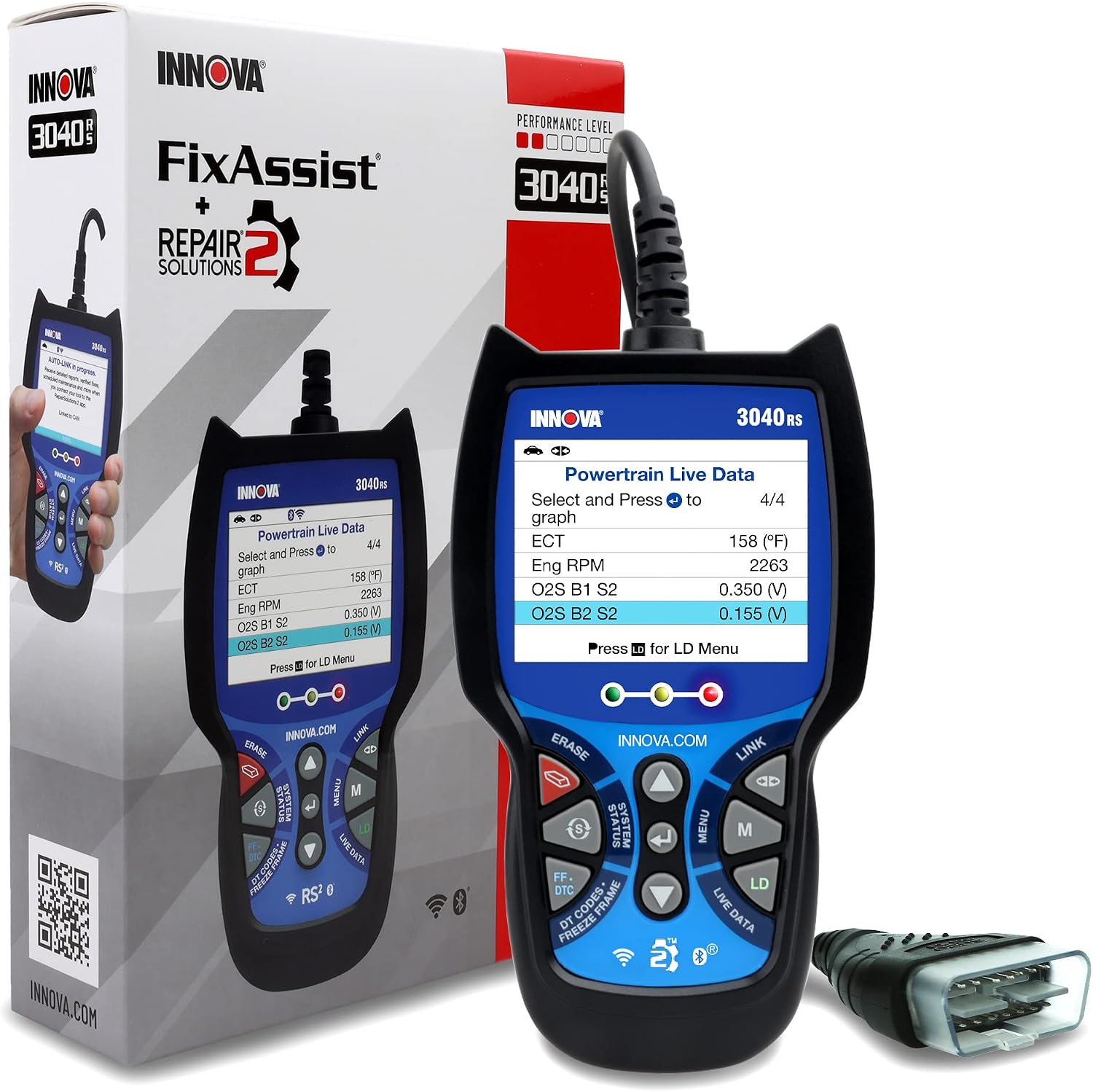 INNOVA 3040RS, OBD2 Scanner, Live Data Streamer, Battery/Alt Tester, Reset Check Engine Light/Brake Light/Oil Light