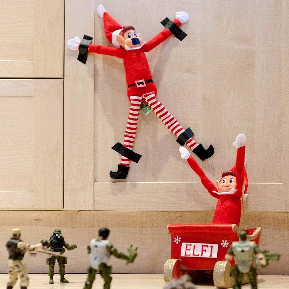 Glow Set of 2 Naughty Little Xmas Elves - Playful Elf Figure with Soft Body, Vinyl Face, Hook and Loop Grip Elves Behavin’ Badly Christmas Family Elfie Elvie Toy Boy Girl
