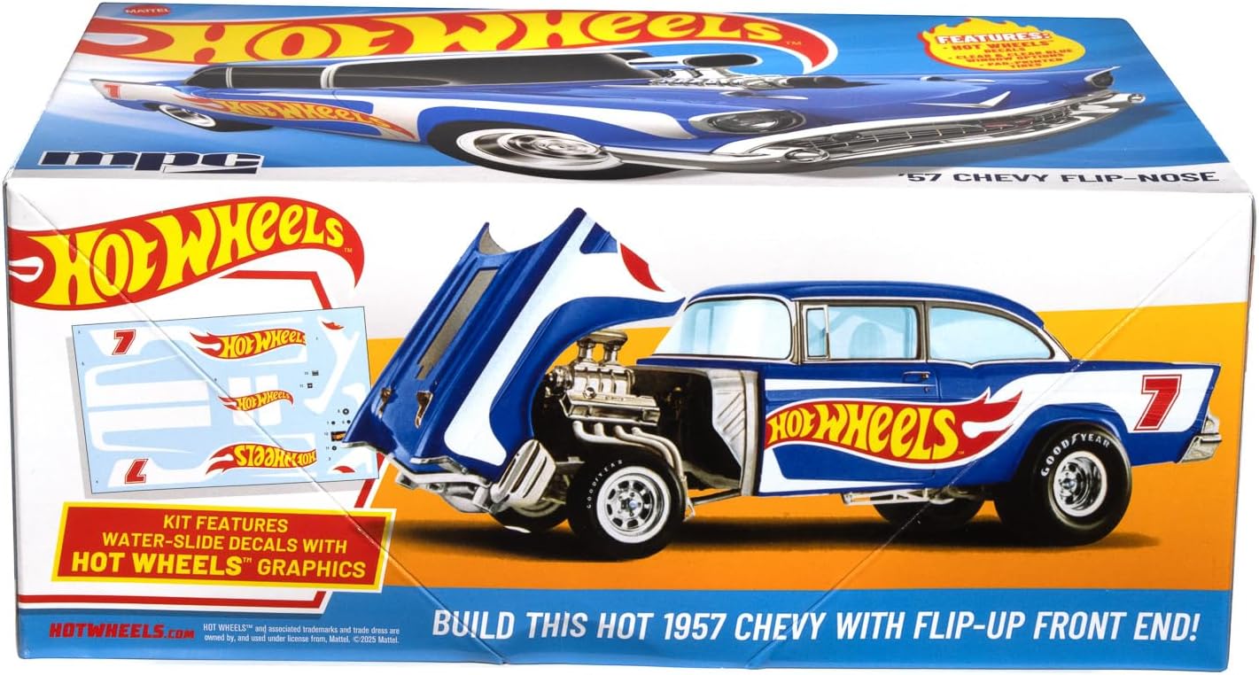 MPC Hot Wheels 1957 Chevy Flip-Nose Model Kit – 1:25 Scale Gasser, Flip Front End, V8 Engine, 87 Parts, Skill Level 2 (Paint & Glue Required)