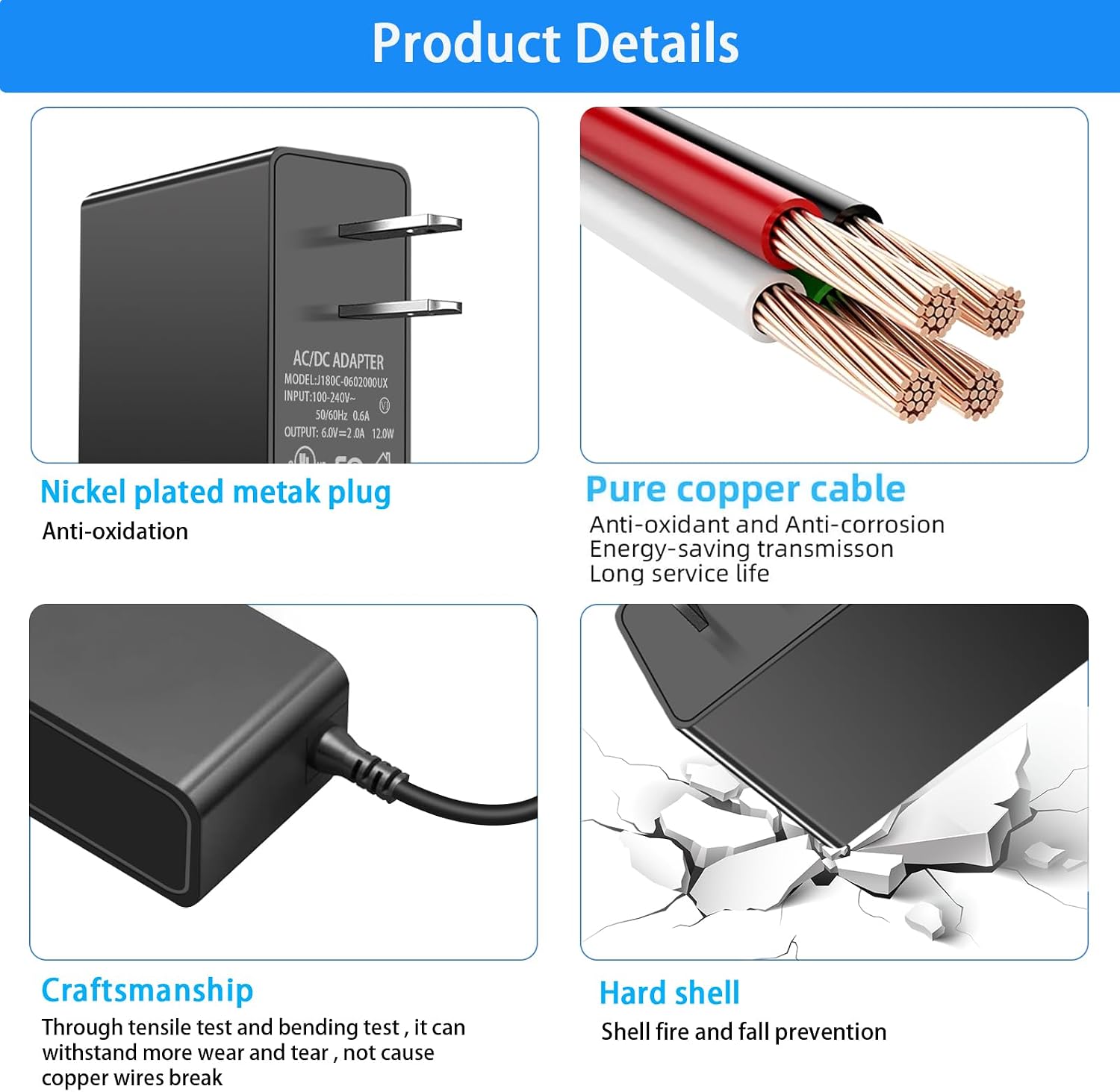 6V 2A Power Supply Cord, for ProForm and Nordictrack Elliptical Charger. | for ProForm 850 510E 480 490 500 600 LE, 390 395 475 510 EX