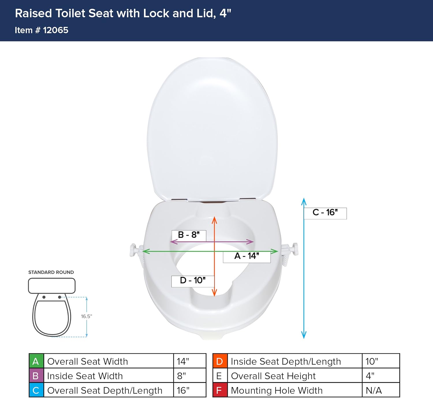 Drive Medical Raised Toilet Seat with Lock and Lid, 4 Inch | Raised Toilet Seat Includes Lock and Lid for Added Stability