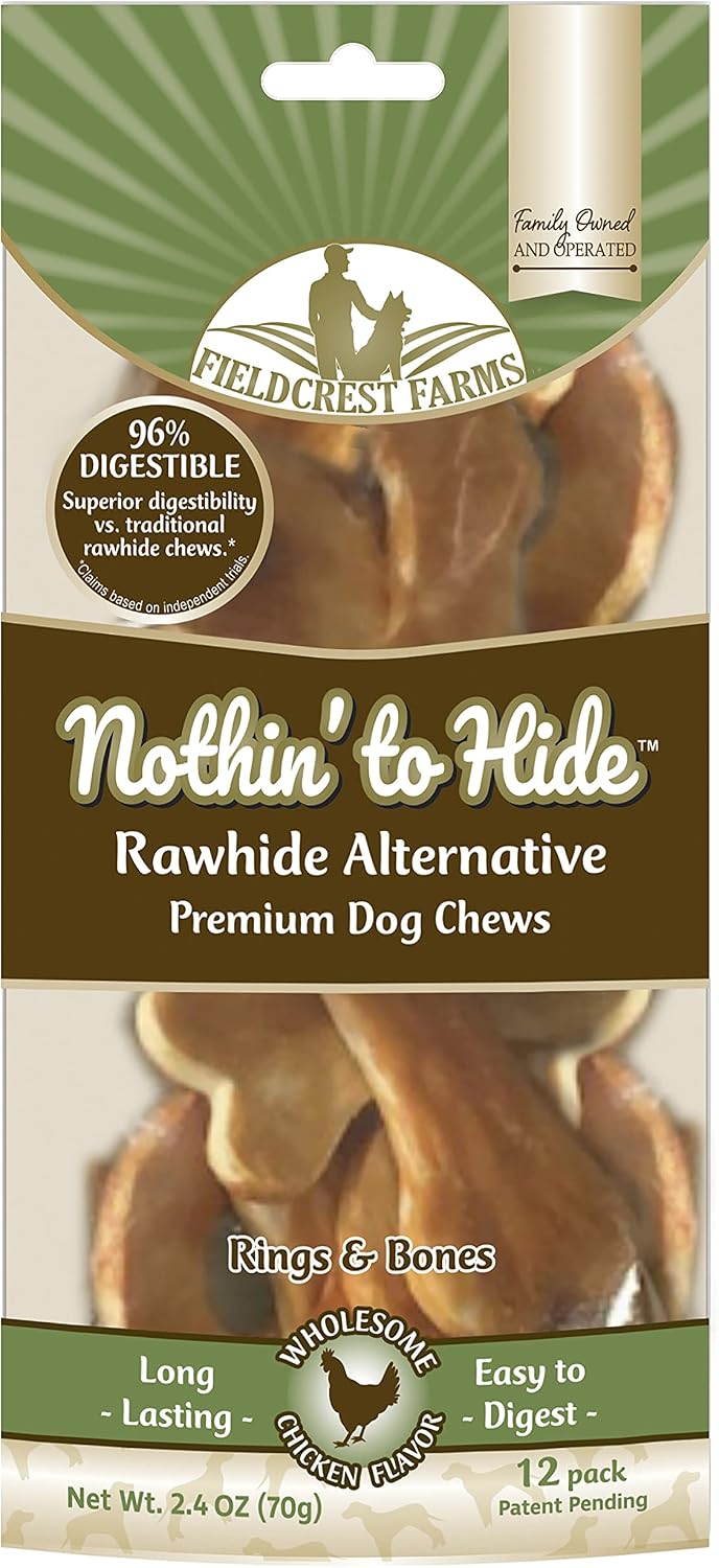 Fieldcrest Farms 3 Pack of Nothin' to Hide Chicken Rings and Bones, 12 Count Each, Rawhide Alternative Dog Chews