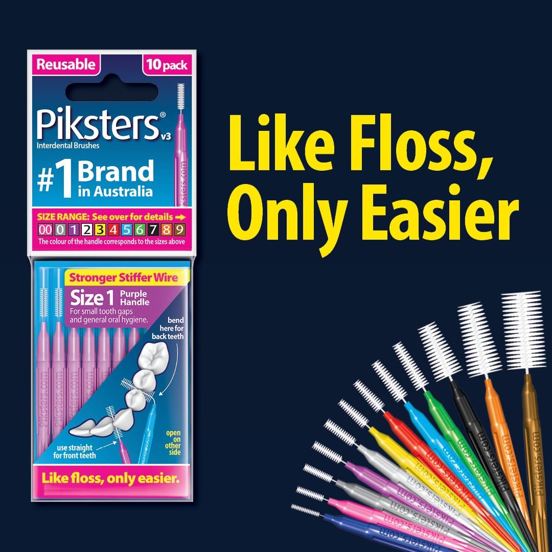 Piksters Interdental Brush Tight Gaps 35 Pack Purple Size 1