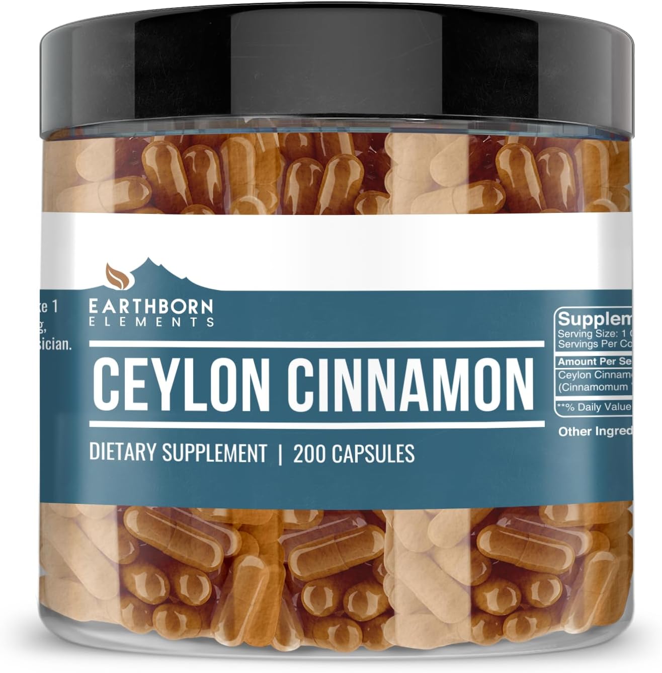 Earthborn Elements Ceylon Cinnamon 200 Capsules, Pure & Undiluted, No Additives