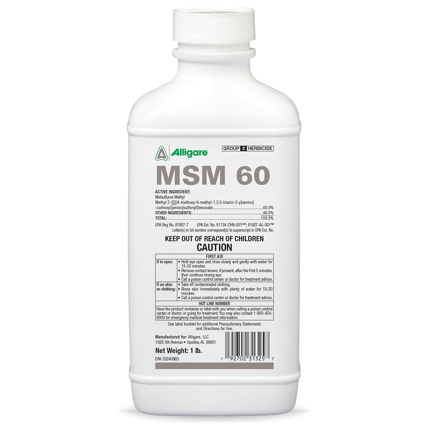 ALLIGARE MSM 60 DF - Selective Broadleaf Brush and Weed Killer for Pastures, Rangelands, Forestry, Roadsides & Industrial Sites - Low Use Rates, Tank-Mix Compatible - 8 oz