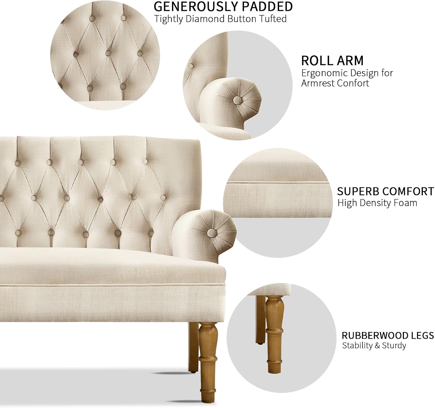 Rosevera Loveseat Sofa for Living Room - Linen, Warm Beige