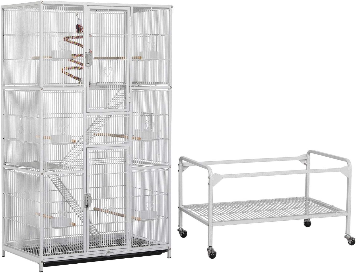 Yaheetech 69" Large Bird Cage for Parakeets, Budgies, 3-Tier Flight Cage | Detachable Rolling Stand, Easy Cleaning Slide-out Tray, Multi-door Access, 0.4'' Bar Spacing, Free Accessories