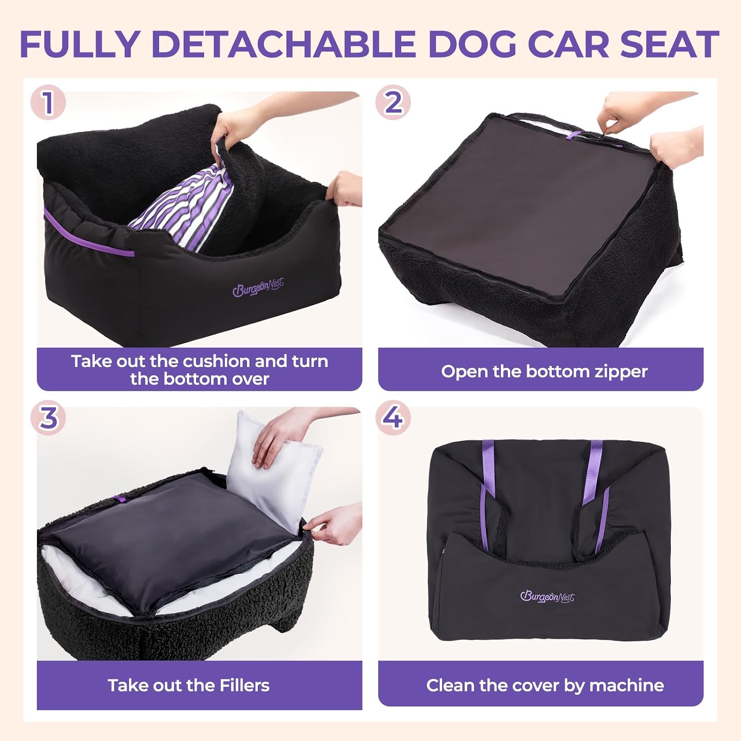 BurgeonNest Dog Car Seat for Small Dogs & Cats Under 25 lbs,Black