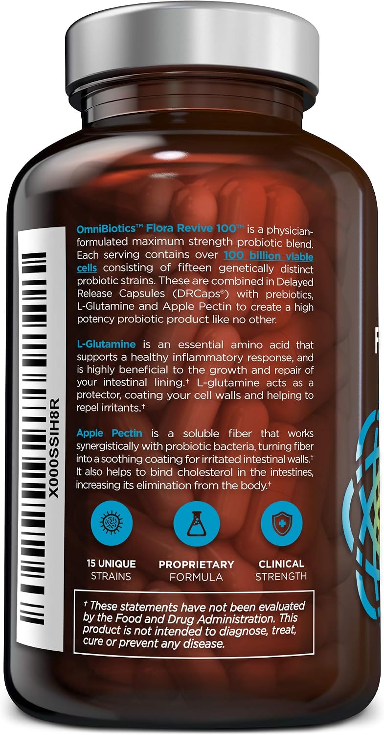100 Billion Probiotics - 15-Strain Probiotic for Women & Men, DRCaps Delayed Release, Prebiotics, L-Glutamine, Apple Pectin, Gut Lining Support