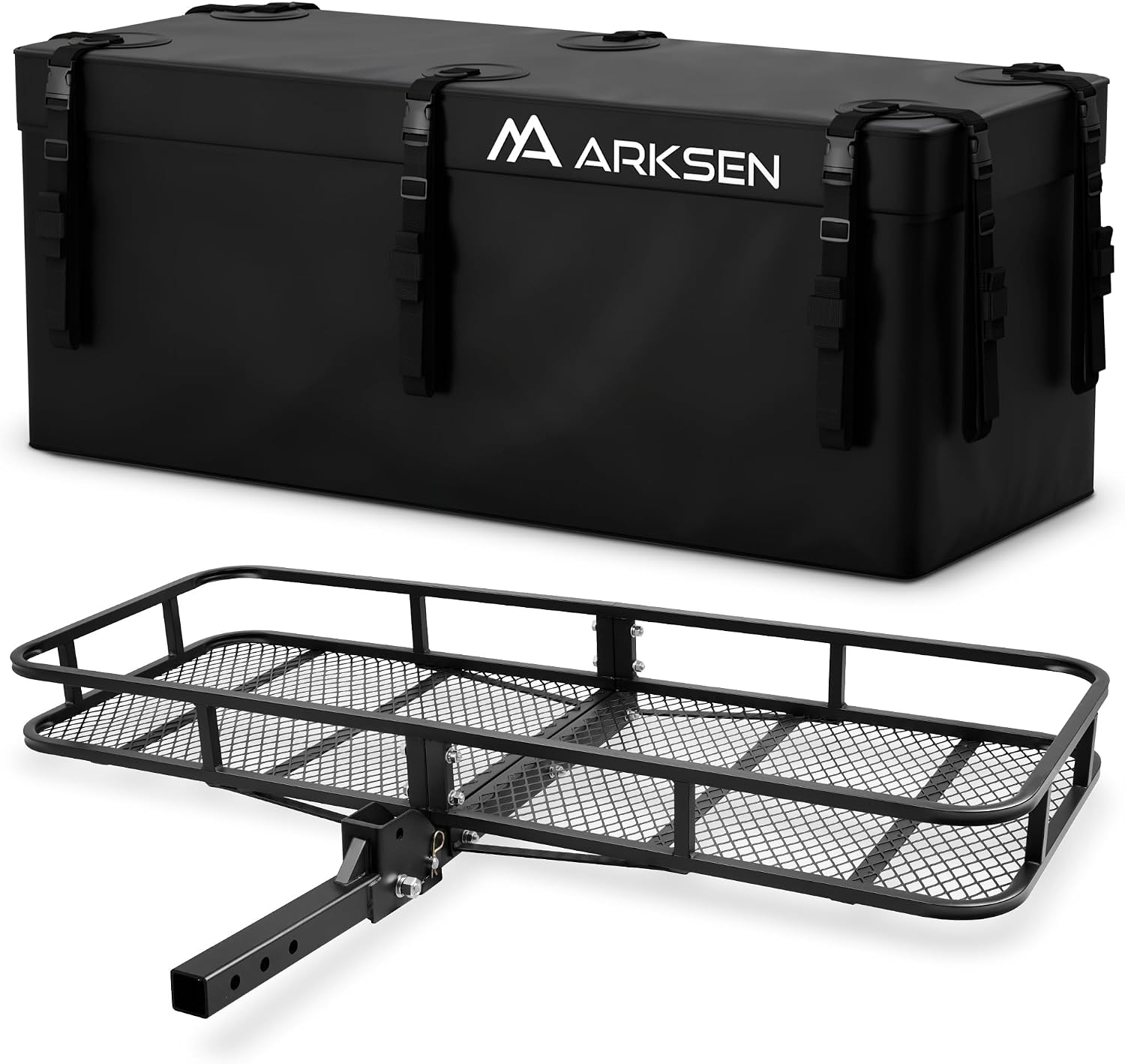60" x 23" x 5.5" Folding Hitch Cargo Carrier Basket, 500 Lbs Heavy Duty Rear Trailer Hitch Cargo Rack Fits 2" Receiver for SUV, Truck & Van, Ideal for Camping & Travel