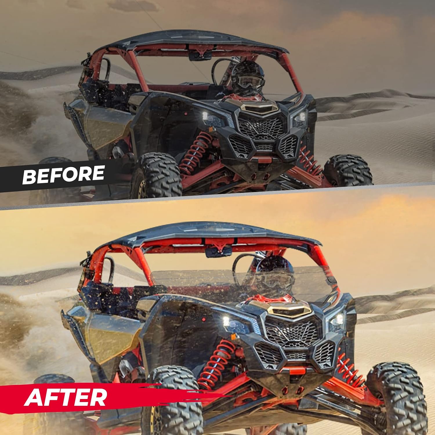 KEMIMOTO X3 Half Windshield Compatible with Can-Am Maverick X3 & Max | Clear Standard Hard Polycarbonate Front Window Clear Rubber Strip Edge