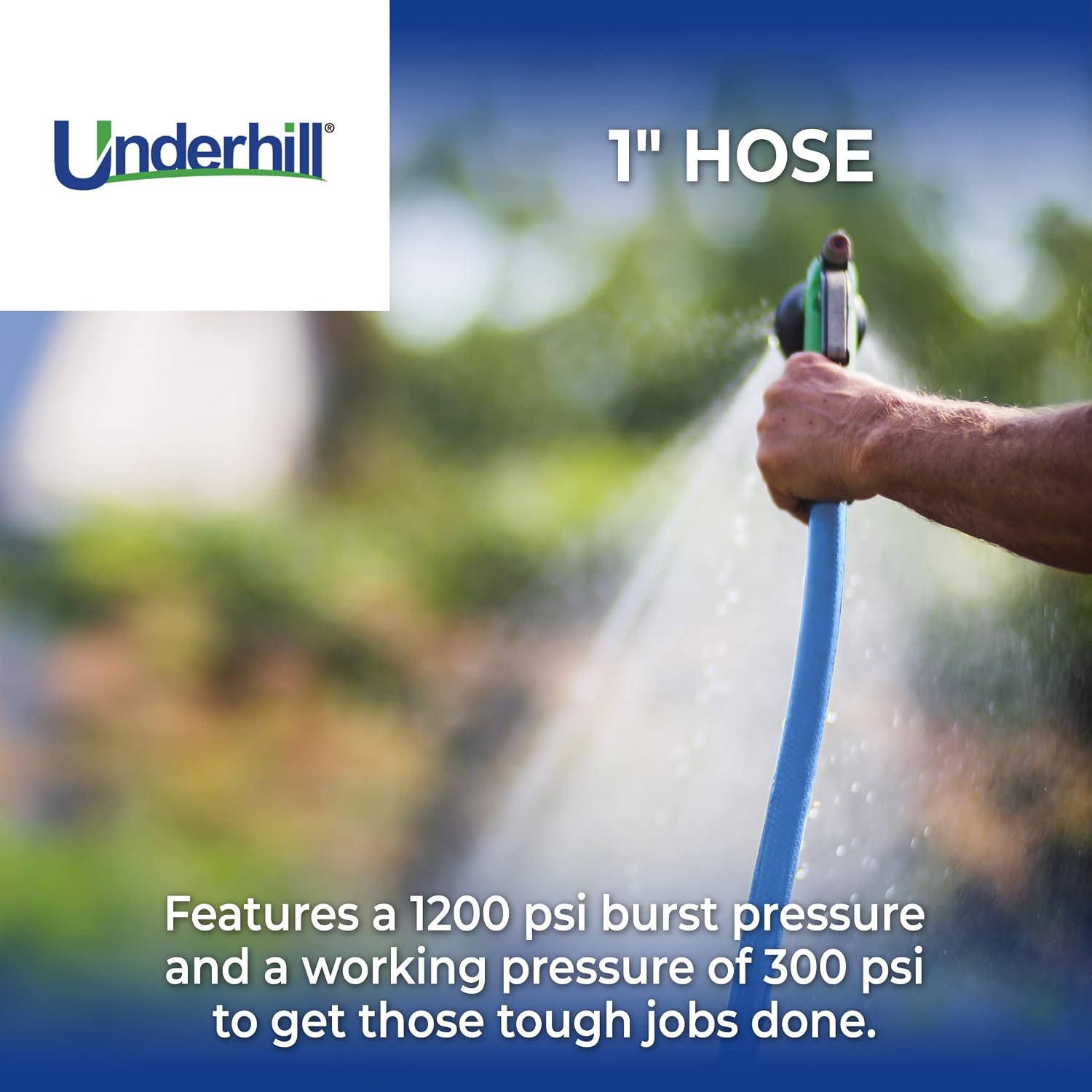 UltraMax Commercial Garden Water Hose 50 ft, Lightweight, Flexible, Anti-Kink, All Weather, 1200 psi, H75-050B, 3/4 Inch x 50 ft, Blue