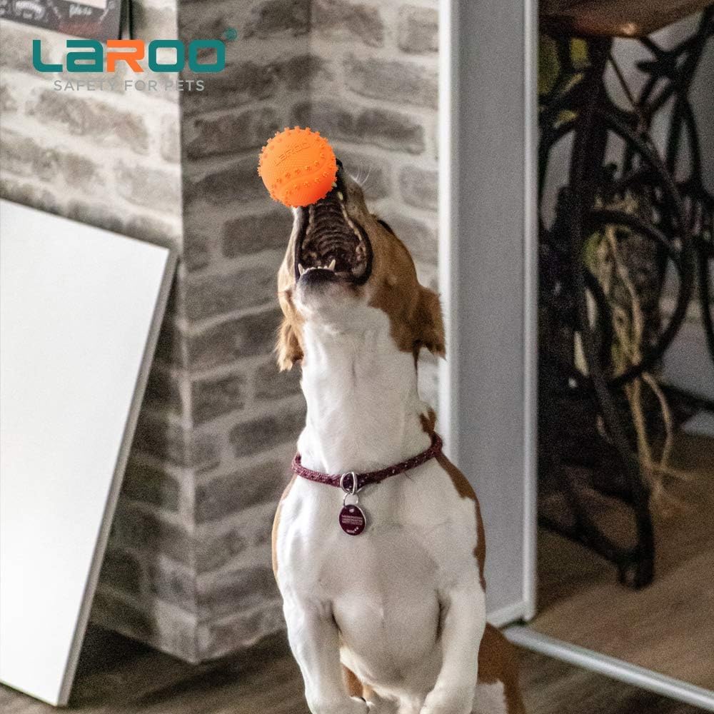 LaRoo Squeaky Dog Ball Toy,Durable Natural Rubber Squeaker Ball Throwing Training,Teeth Cleaning Chew Toy for Pet Medium and Large Dogs (3.5In Green)