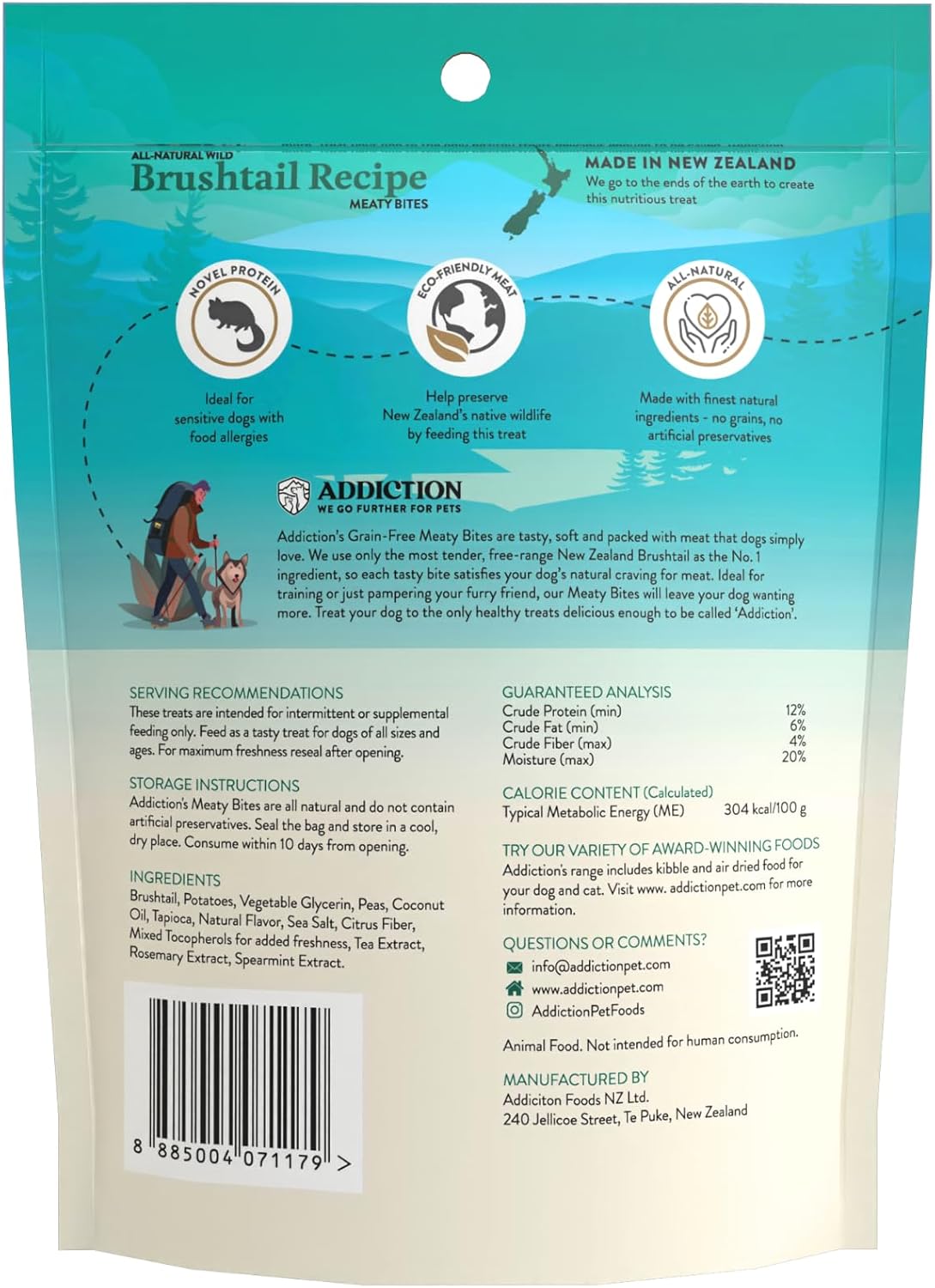 Addiction Venison Recipe Meaty Bites, All Natural Free Range Grain Free High Meat Dog Treats, 4 Oz.