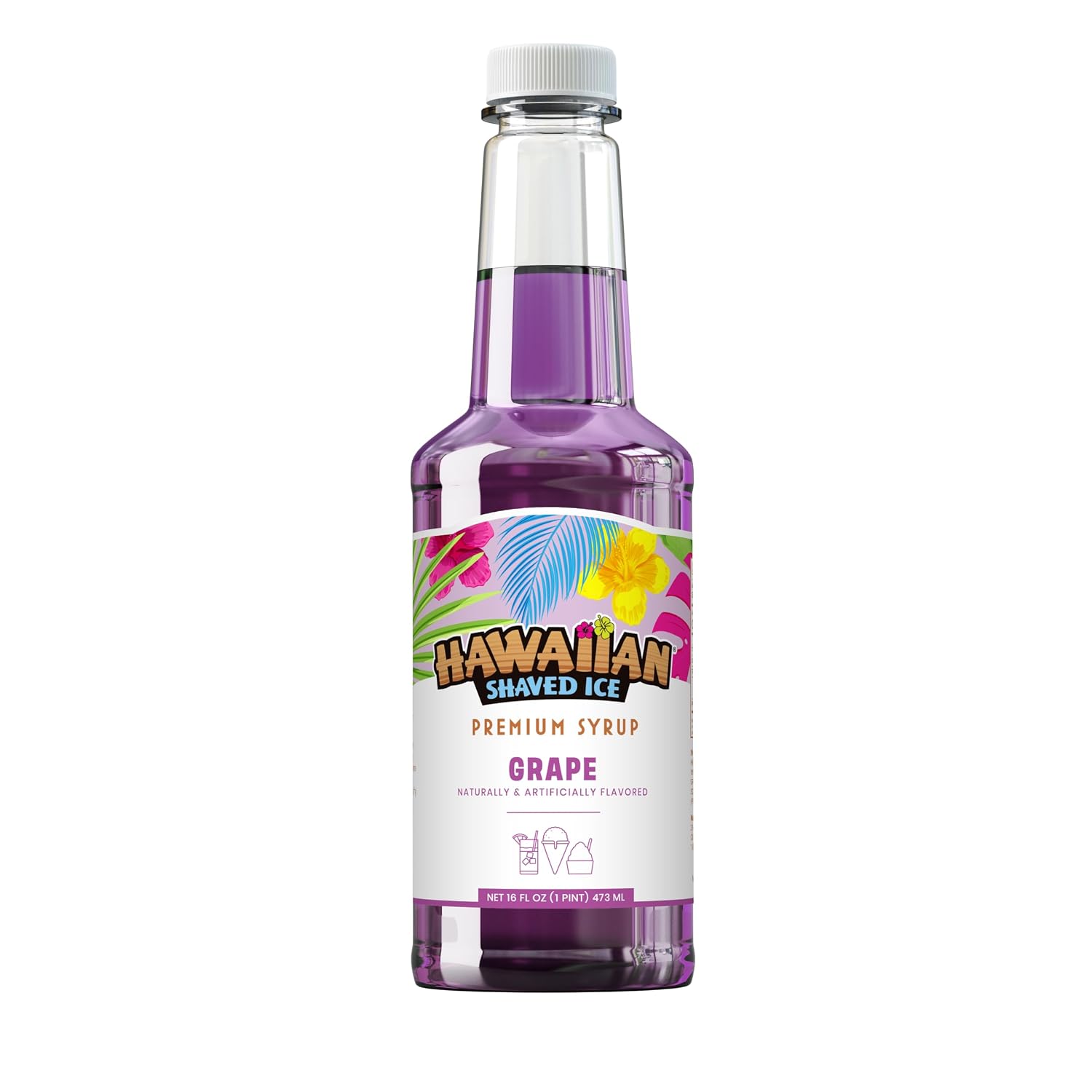 Hawaiian Shaved Ice Blue Raspberry Syrup - Made Nut Soy Dairy Free in the USA - Flavor Fluffy Shaved & Crunchy Snow Cone - Shelf Stable After Opening - Makes 8 Servings - 16 ounces