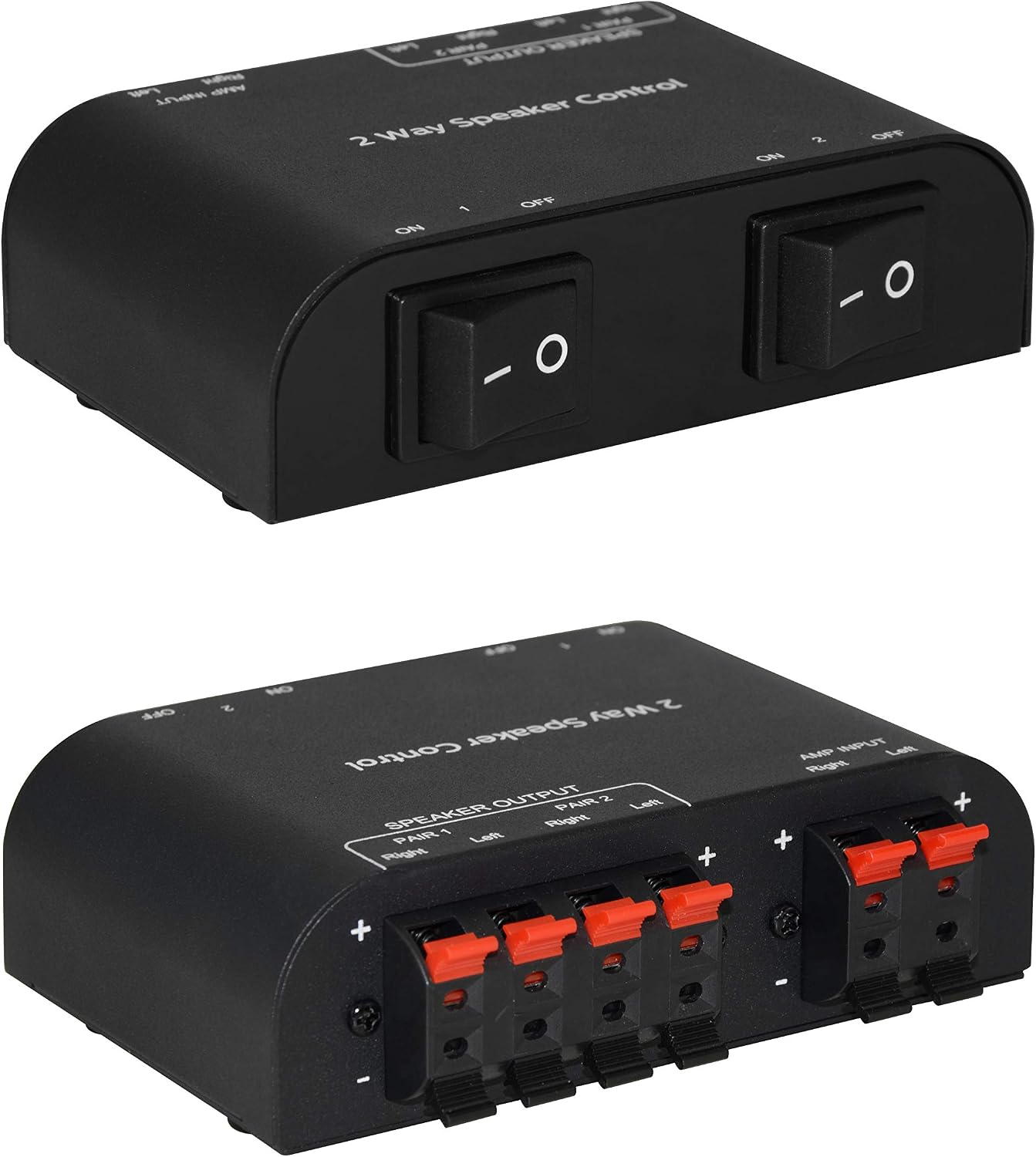 2 Way Speaker Switch, 1 in 2 Out Way Pair Stereo Speaker Selector W/Volume Control Metal Non-Slip Box - Black (61052), 9.0 x 3.25 x 1.5