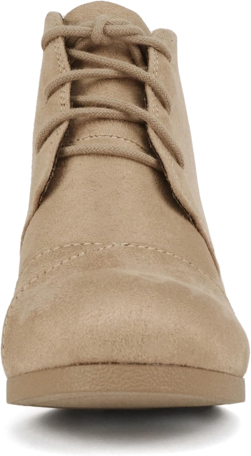Soda “REX” ~ Women Lace Up Rounded Toe Low Wedge Ankle Bootie
