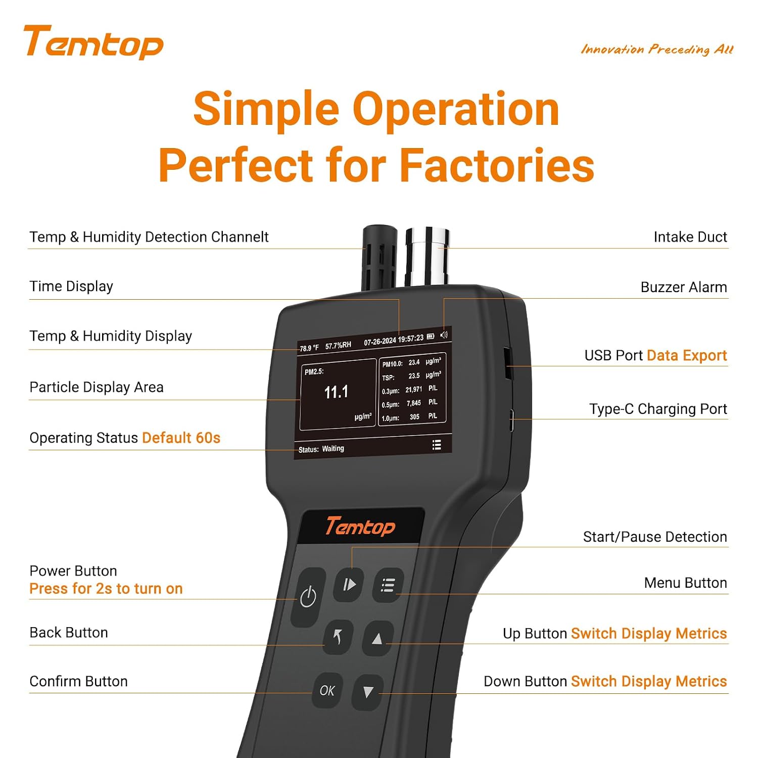 Temtop Air Quality Monitor PM2.5 PM10 Particle Counter, Formaldehyde, Temperature, Humidity