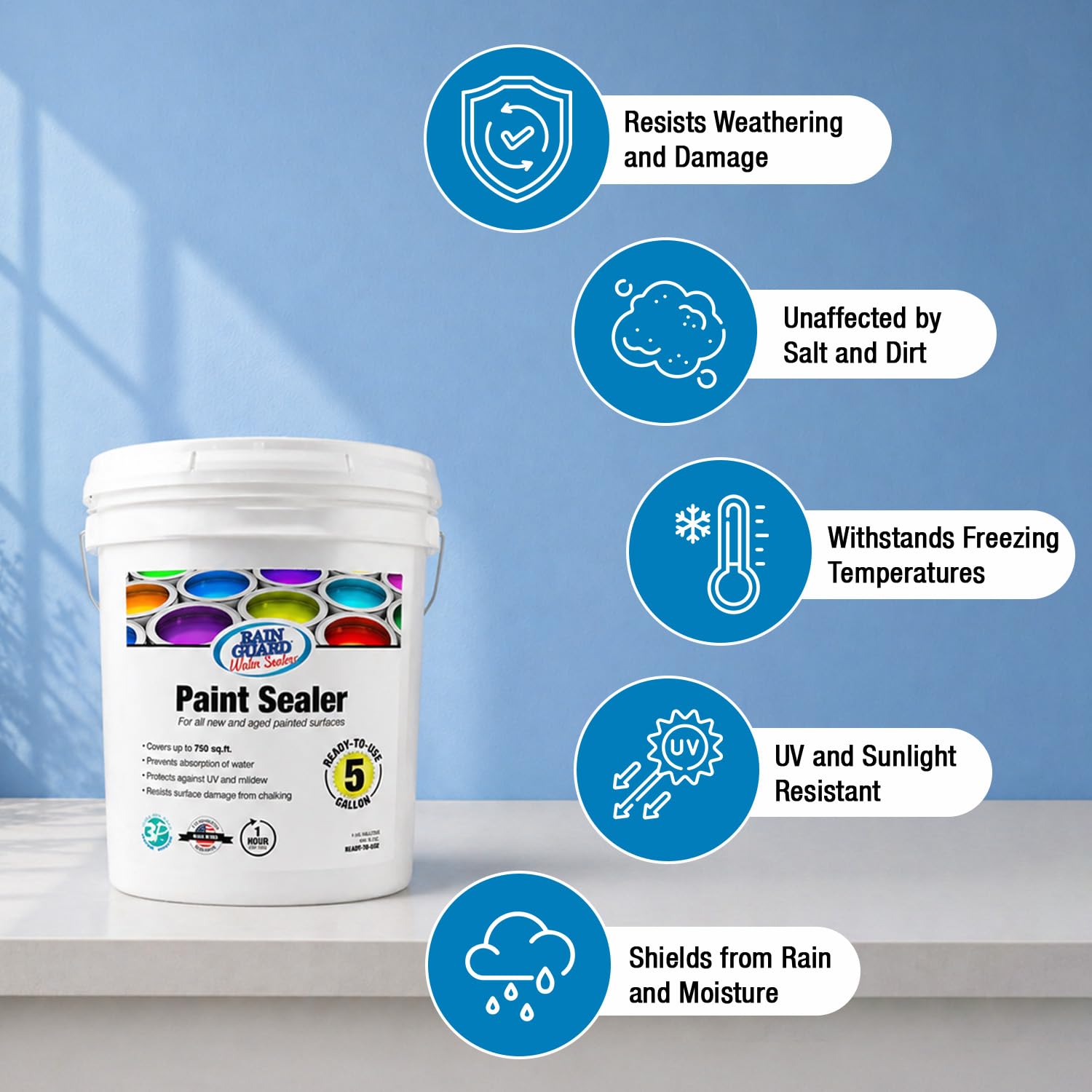 Rain Guard Paint Sealer Concentrate SP-9002 | Makes 2 Gallon | Protects Painted Concrete, Wood, Stone | Silane/Siloxane Acrylic Waterproofer | UV Resistant | Fast Drying | Semi-Satin Finish | Protects Painted Concrete, Painted Wood, Painted Stone, Silane…