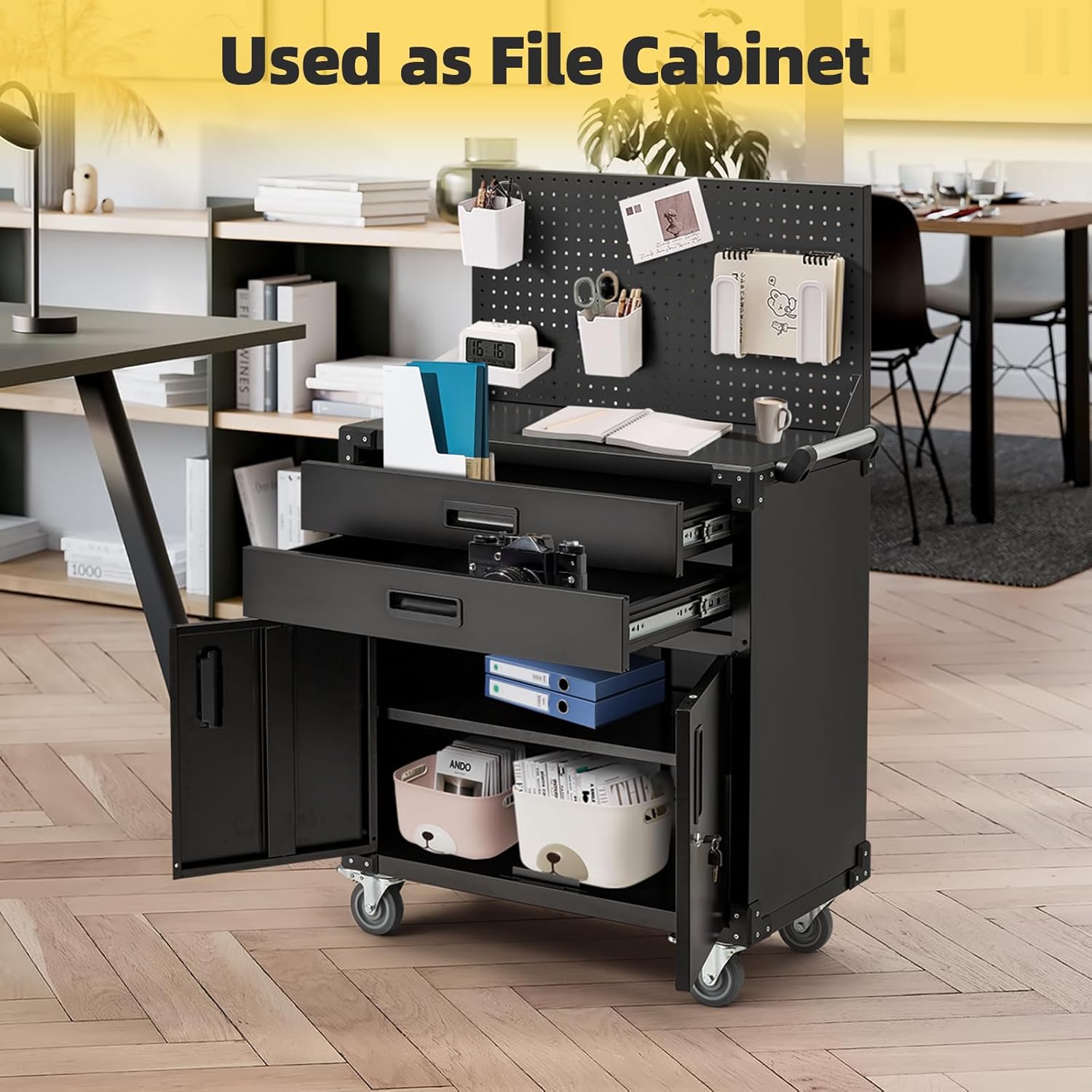 52'' Work Bench for Garage with Pegboard Drawers and Cabinets Heavy Duty Metal Frame Tool Bench for Shop Kitchen Cabinets Organizer Work Table with