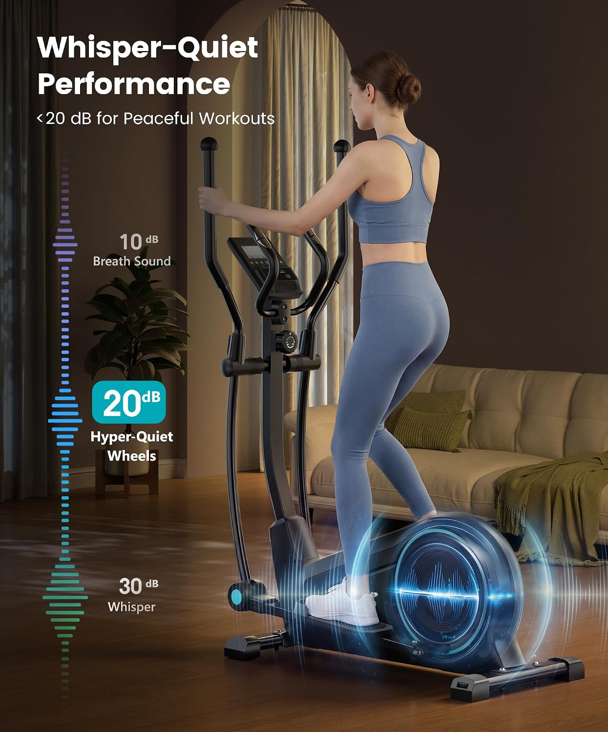 Dripex Elliptical Machine, Hyper-Quiet Magnetic Elliptical for Home | Ultra-Smooth Elliptical Exercise Machine, 15.3" Stride, 16-Level Resistance, 265 LB Capacity, 17.6 LBS Flywheel, Pulse Sensor