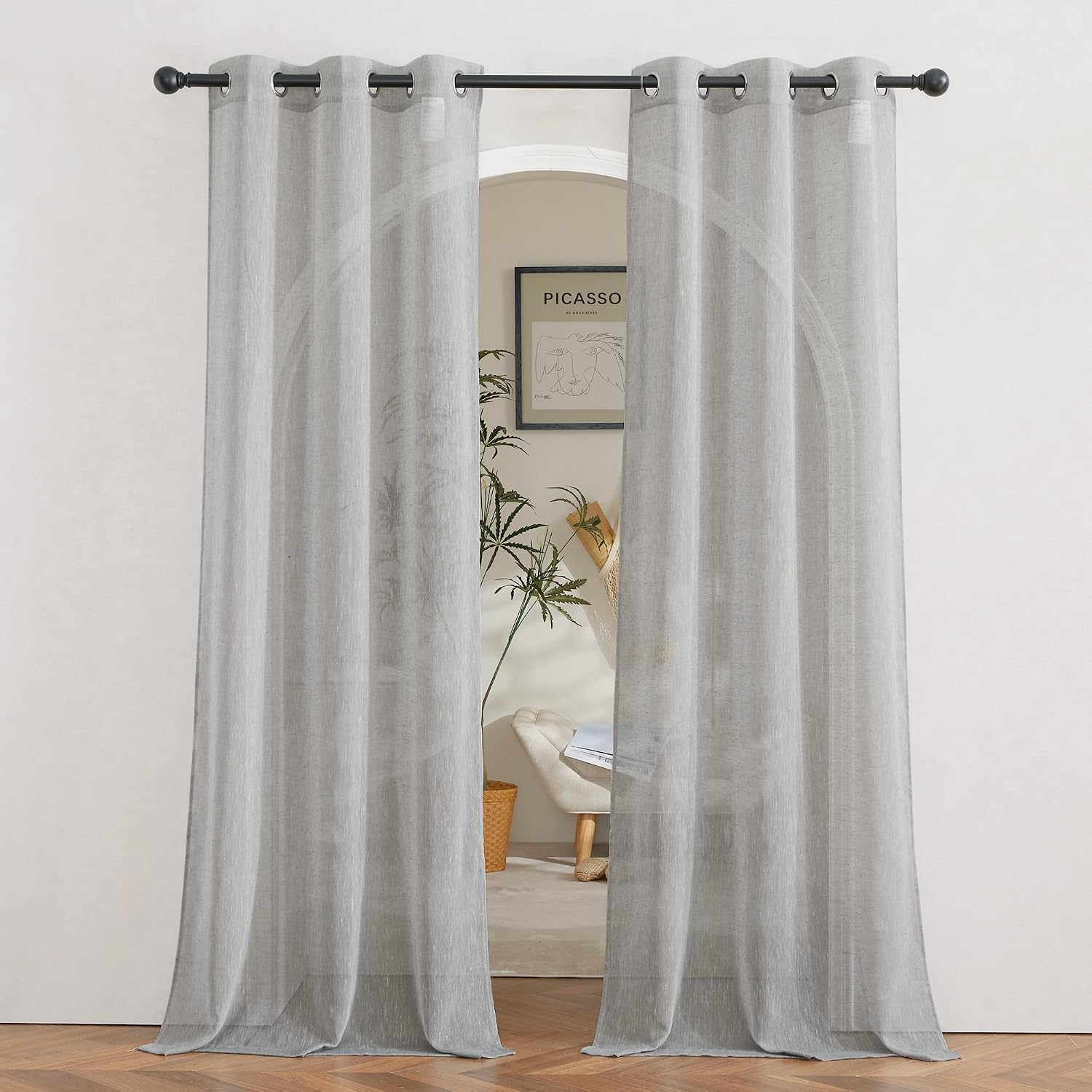 NICETOWN Linen Curtains Semi Sheer Bedroom Window Curtains