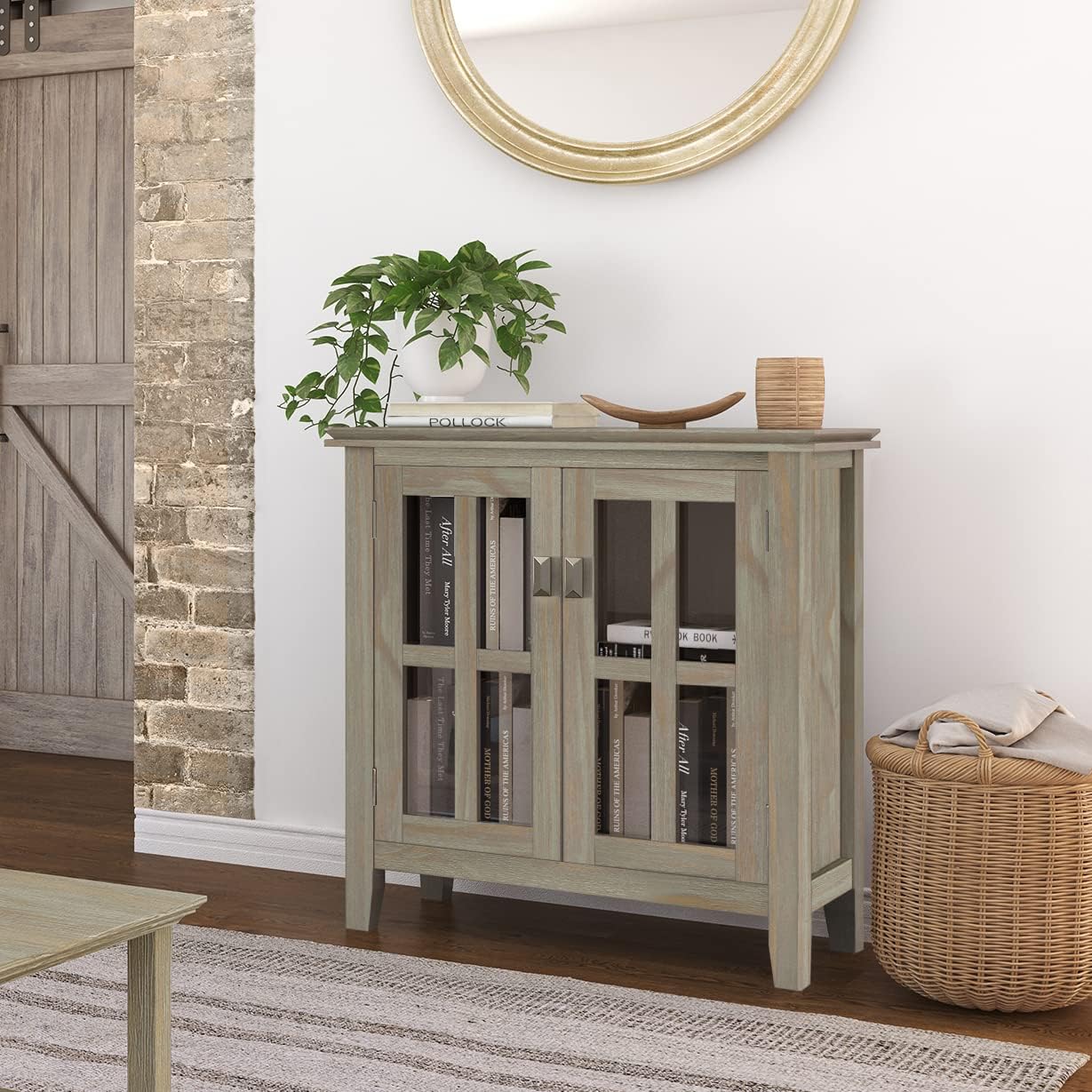 SIMPLIHOME Artisan 30" Wide Solid Wood Cabinet in Russet Brown
