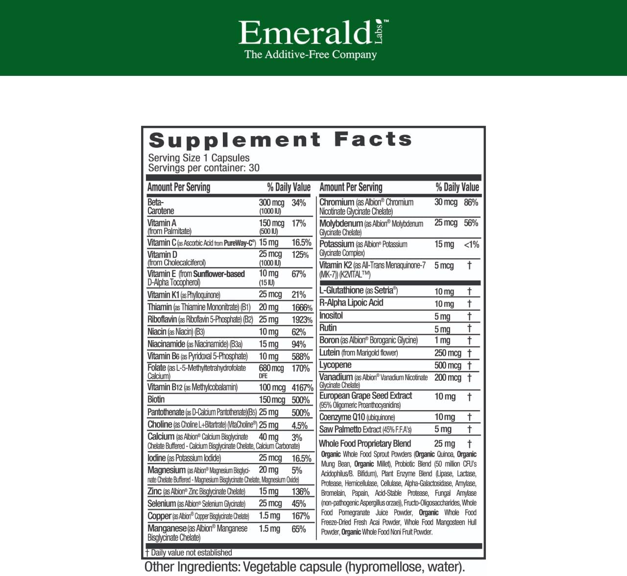 EMERALD LABS Men's 45 Plus 1-Daily Multi, 60 Capsules