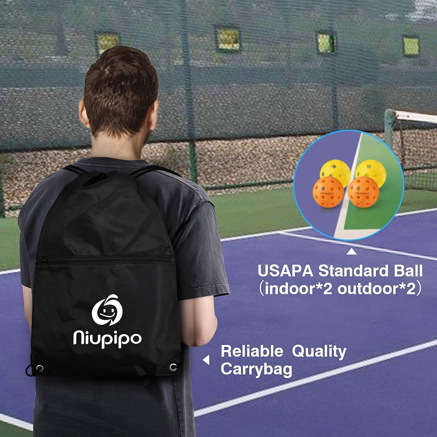 niupipo Pickleball Paddles Set of 2 or 4, USAPA Approved Fiberglass Pickleball Paddle Set with Balls and Bag, Polypropylene Honeycomb Core
