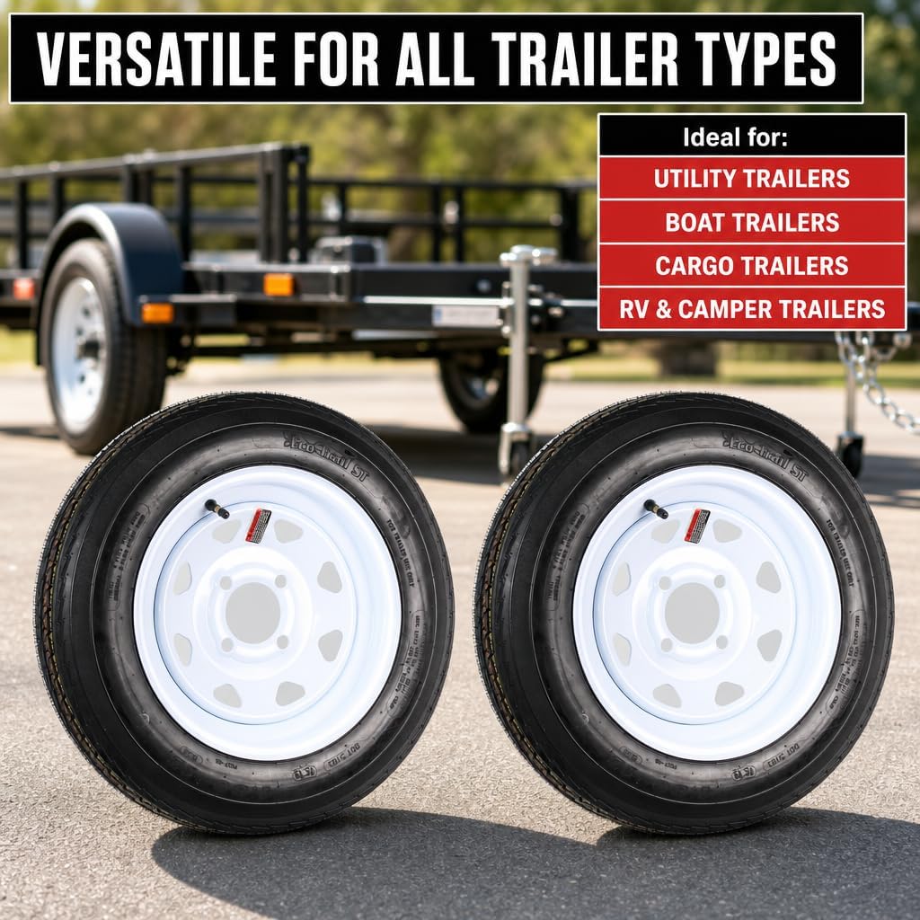 eCustomrim 2-Pack Trailer Tire Rim Assembly 4.80-12 480-12 4 Lug LRC White | 12 Inch Load Range C 6 Ply Tire, 4 Bolt On 4 Inch Center Steel Wheel
