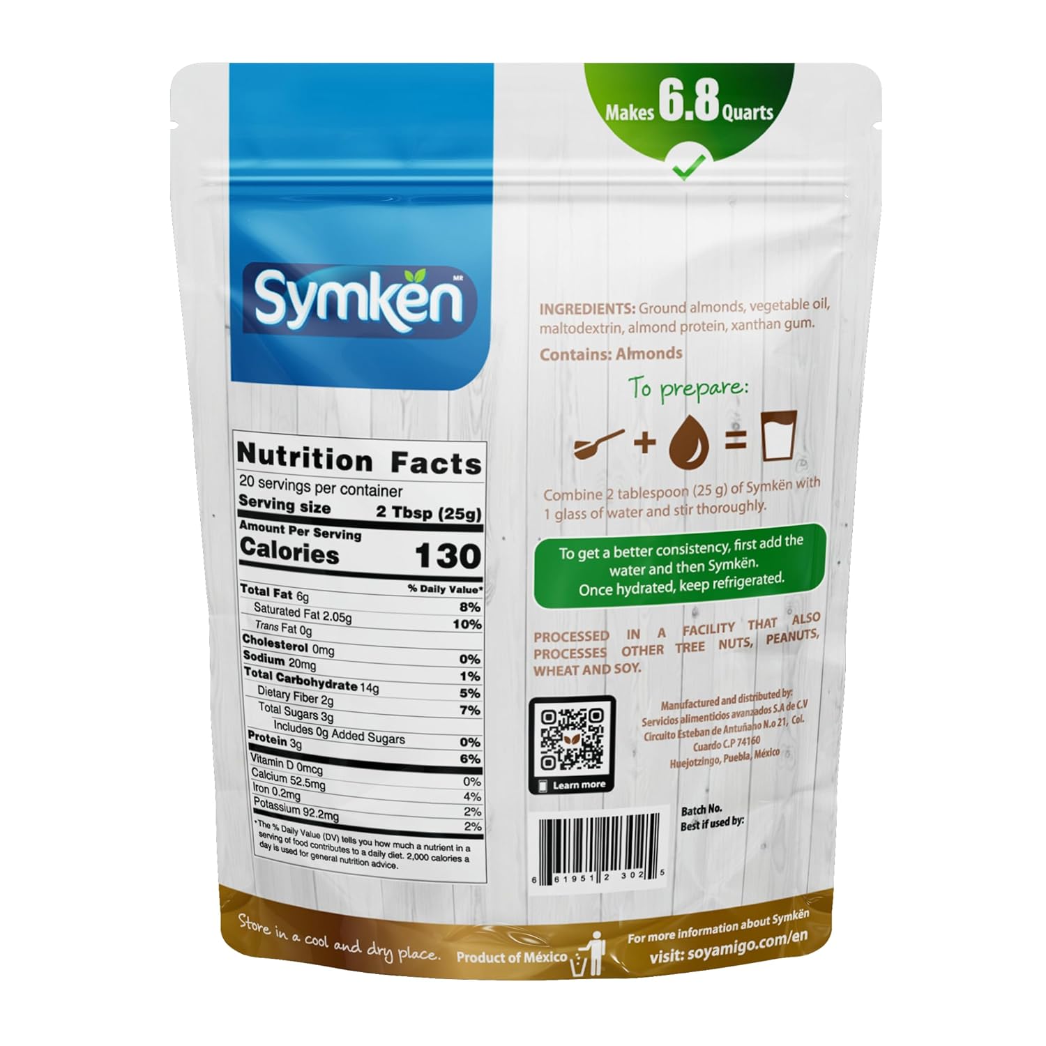 SYMKEN Almond Milk Powder 17.6 Oz (500g) | Pure Almond | No added sugar | Vegan | Gluten free | Lactose free | Non-GMO | Non-Dairy | Vegan protein