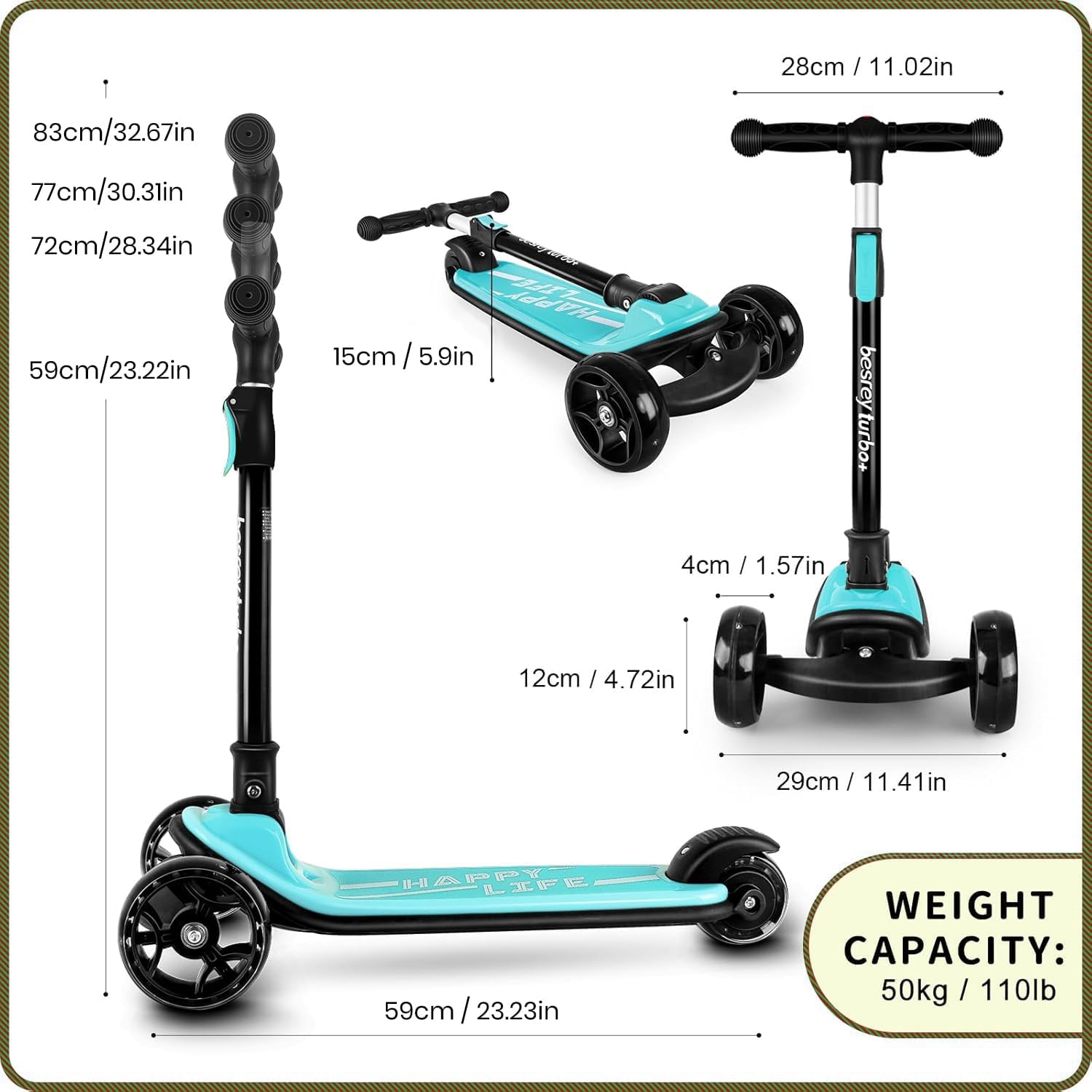 besrey 3 Wheel Scooter for Kids Ages 3-10 with 4 Adjustable Height