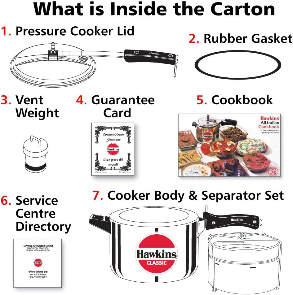 Hawkins 6.5 Litre Classic Pressure Cooker with Pots, Inner Lid Cooker with Separator Set, Silver (CL66)