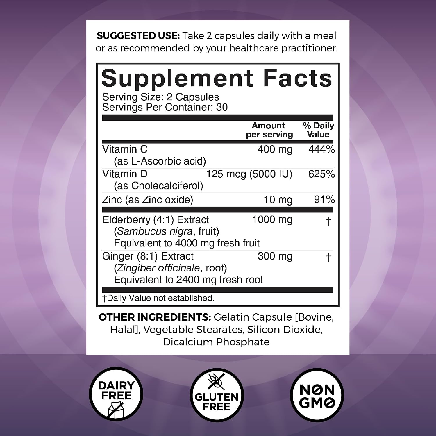 Viva Naturals Elderberry with Vitamin C and Zinc for Adults - 5 in 1 Sambucus Black Elderberry Capsules with Vitamin D3 5000 IU Immunity Supplement