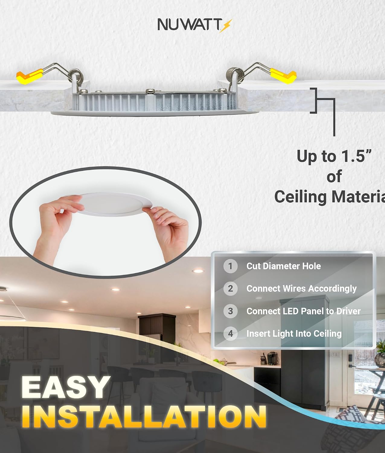 NUWATT Canless Recessed Lighting 6 Inch, 2700K-5000K, Dimmable, ETL, 6 Pack