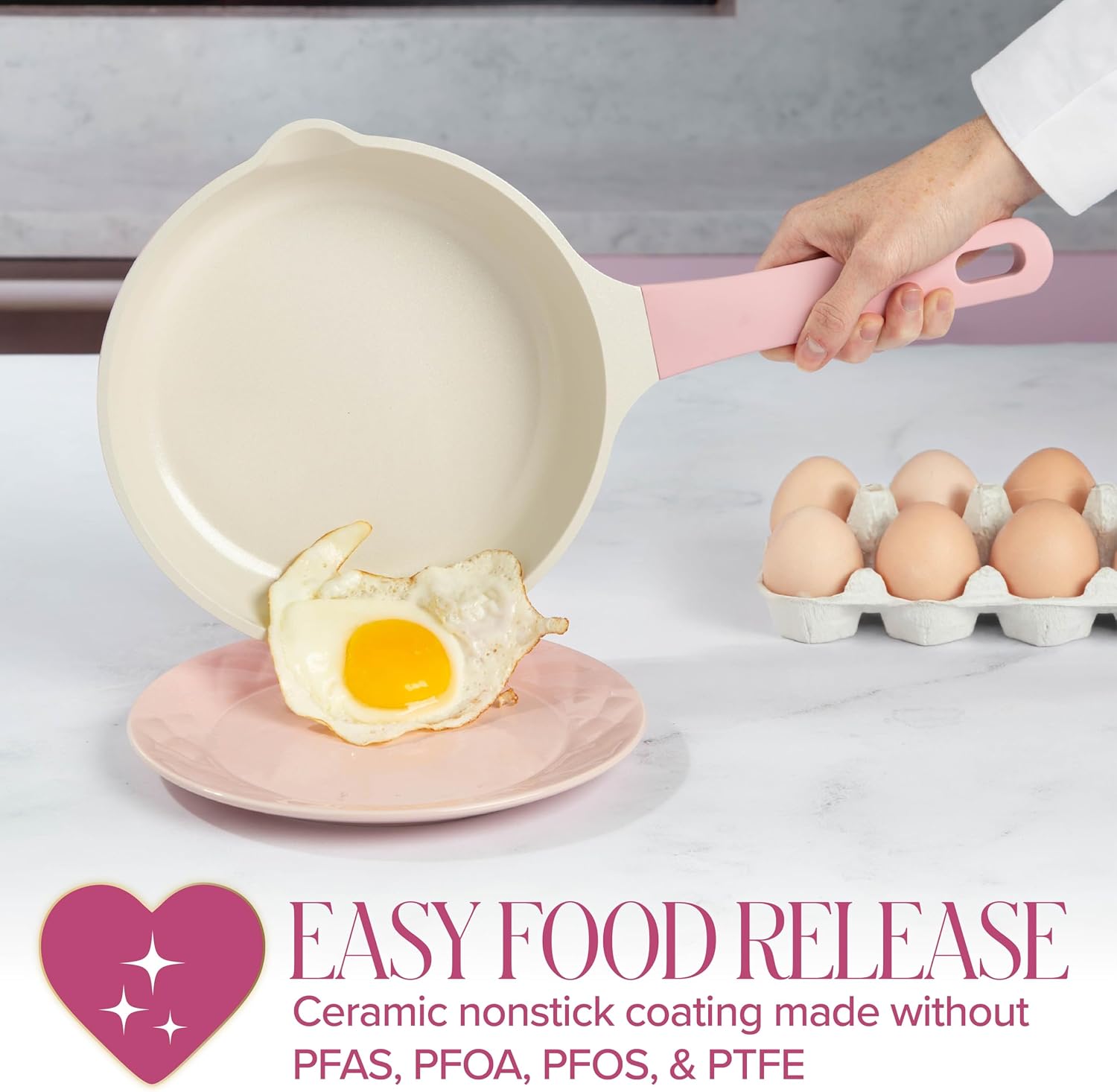 Paris Hilton Cast Aluminum Dutch Oven with Lid, Ceramic Nonstick Coating Made Without PFAS, PFOA, PFOS & PTFE, Heart Knob, 4.3-Quart, Pink