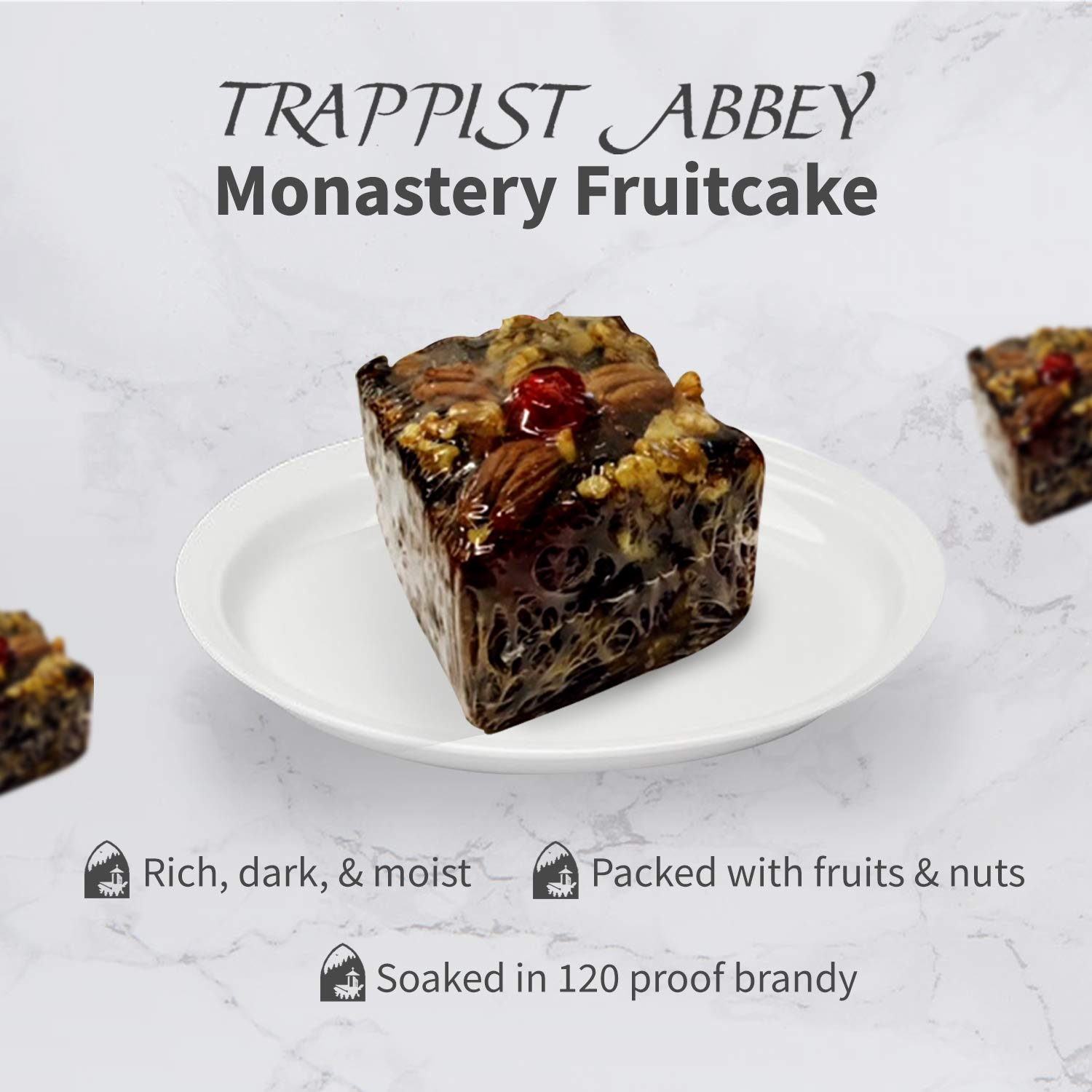 Trappist Abbey Monastery Fruitcake with Candied Fruits & Nuts- Traditional Fruit Cake Soaked in 120 Proof Brandy (1 lb) | Traditional Soaked in 120