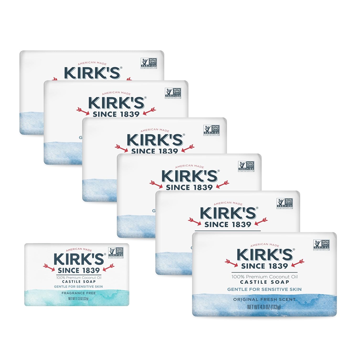Kirk's Castile Bar Soap, Aloe Vera - Clinically Tested, Safe for Sensitive Skin with Coconut Oil, Vegan and Non-GMO - 4 oz Bars, 6 Pack